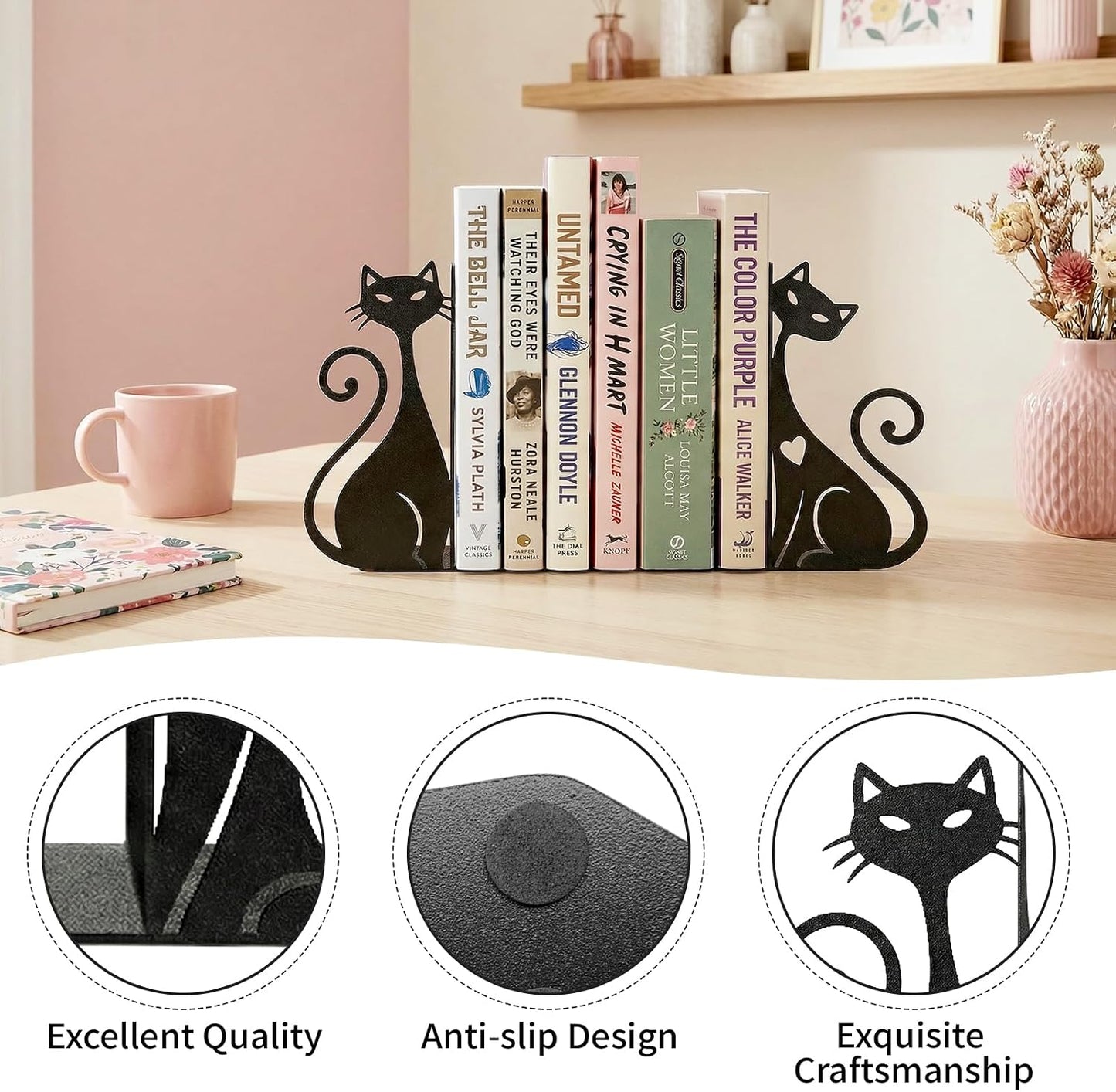 Atomic Cat Metal Bookends Book Ends / Black Atomic Cat / Set of 2