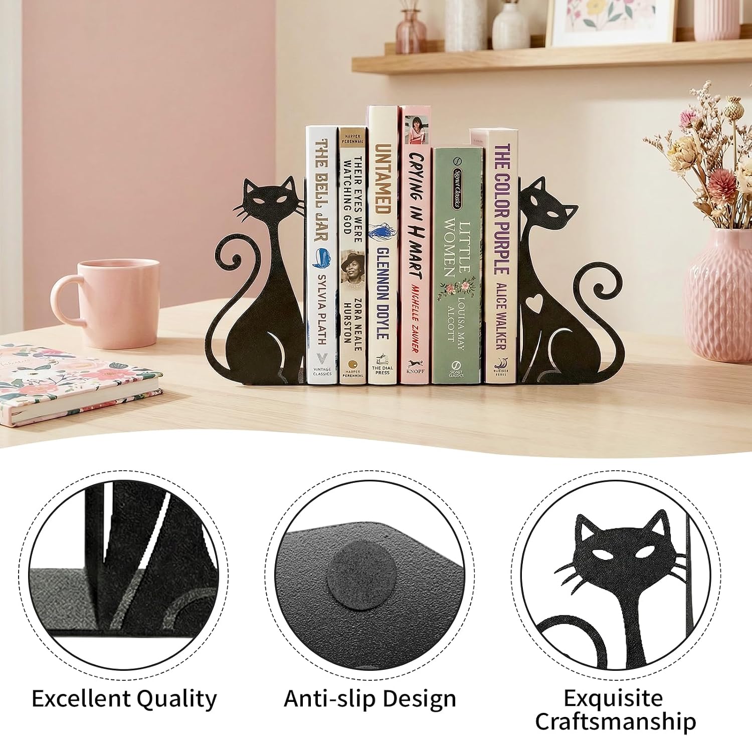 Atomic Cat Metal Bookends Book Ends / Black Atomic Cat / Set of 2