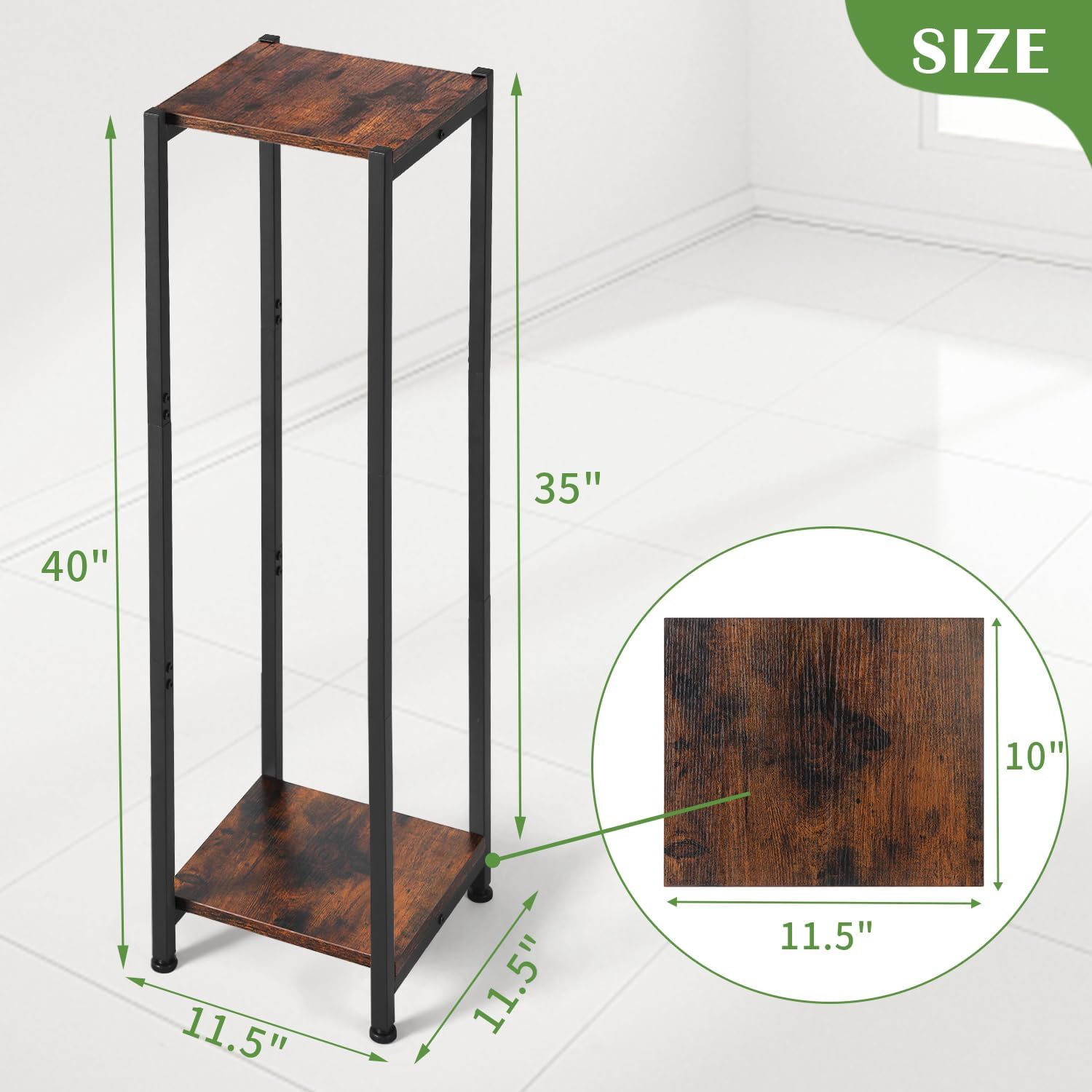 Dipion 40 Inch Tall Plant Stand Indoor,2 Tier Pedestal Stand,Rustic Brown | Rock-Solid Stability,Adjustable