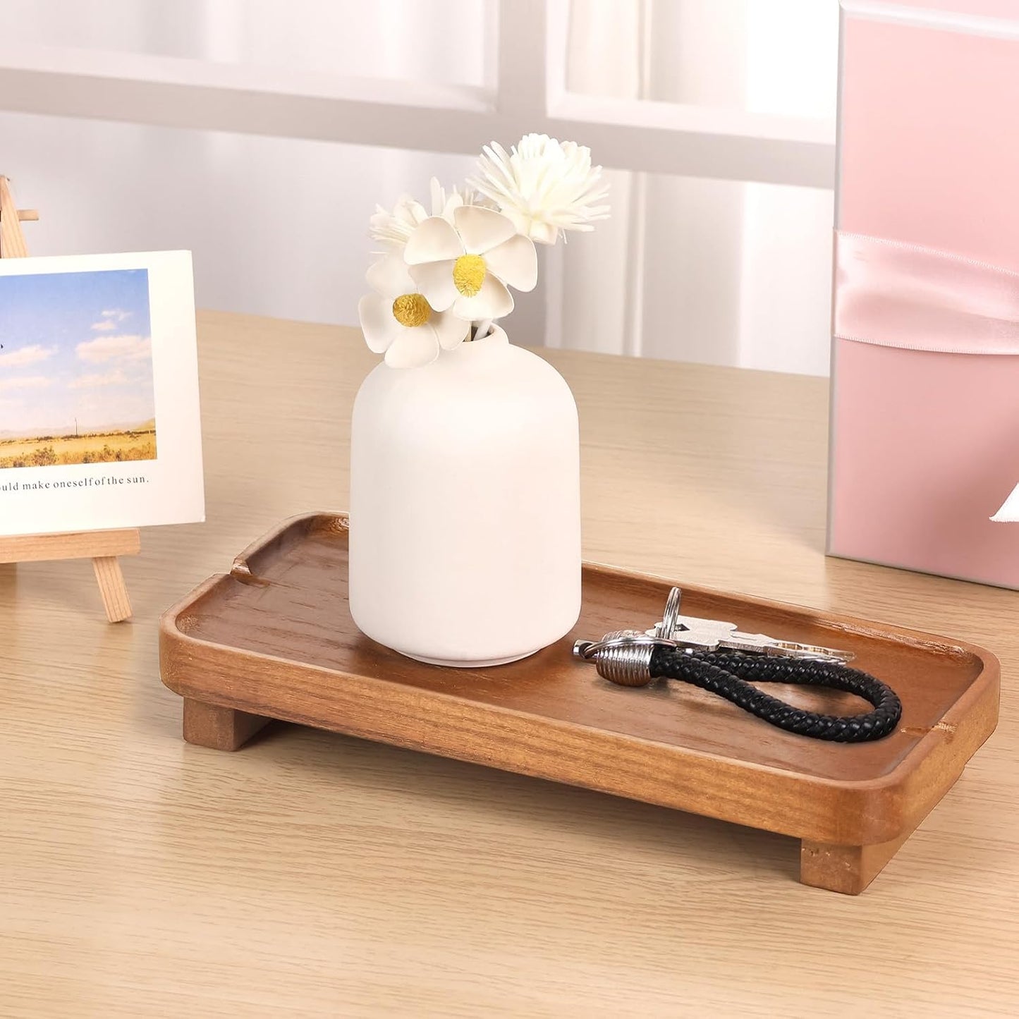 Wood Riser Small Decorative Tray Sink Soap Dish / Light Brown / 10 * 4.5 Inches / 4.5 Inch