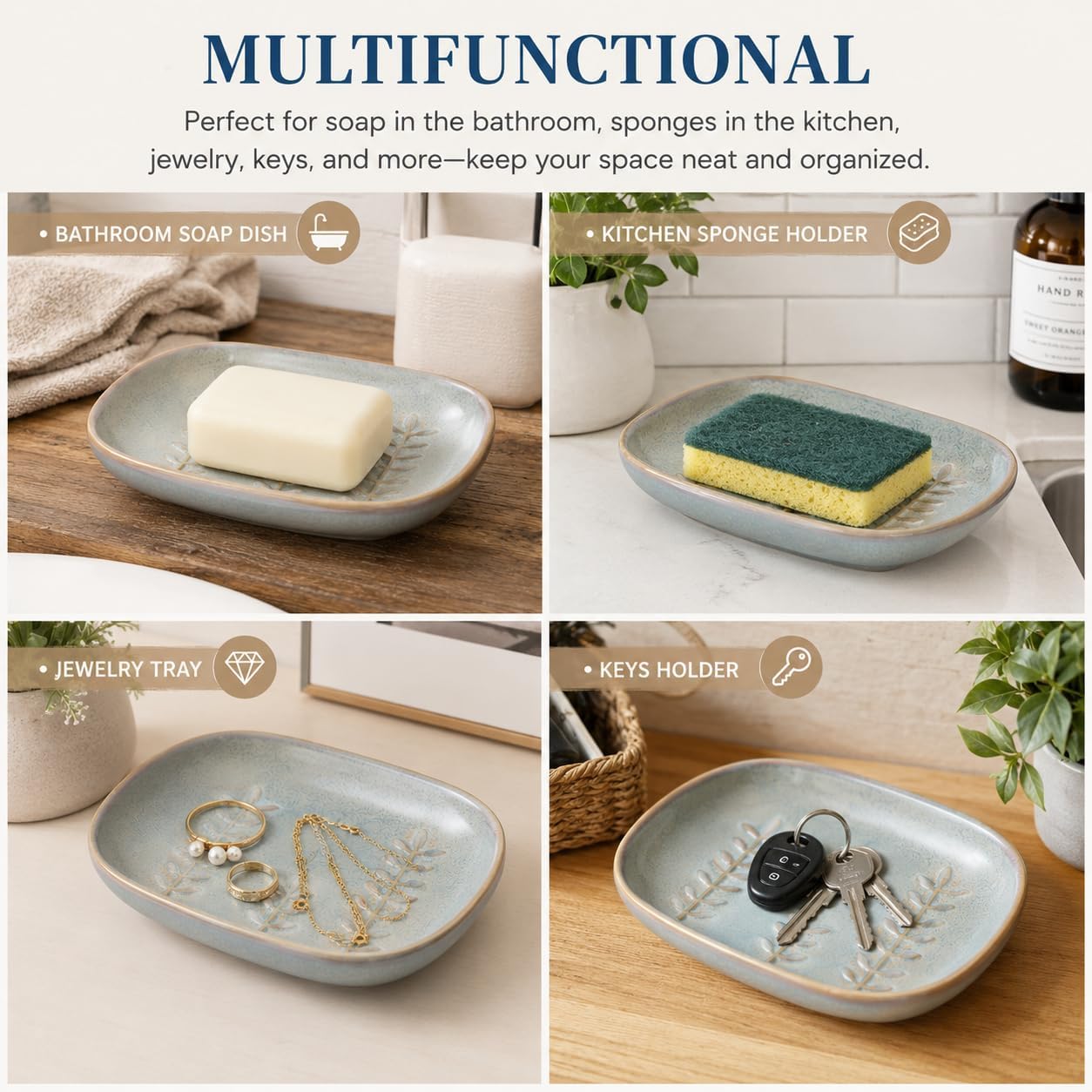 Ceramic Soap Dish Soap Holder / Grey / Leaf Design