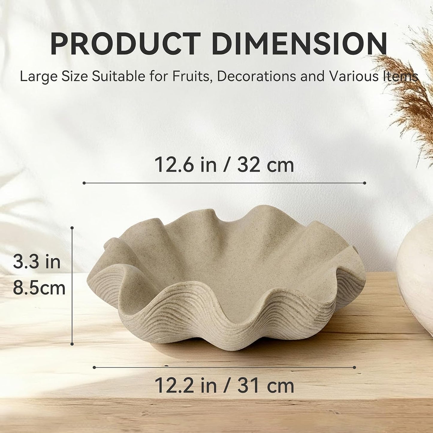 Scalloped Decorative Bowl Home Decor / Artificial Stone Beige