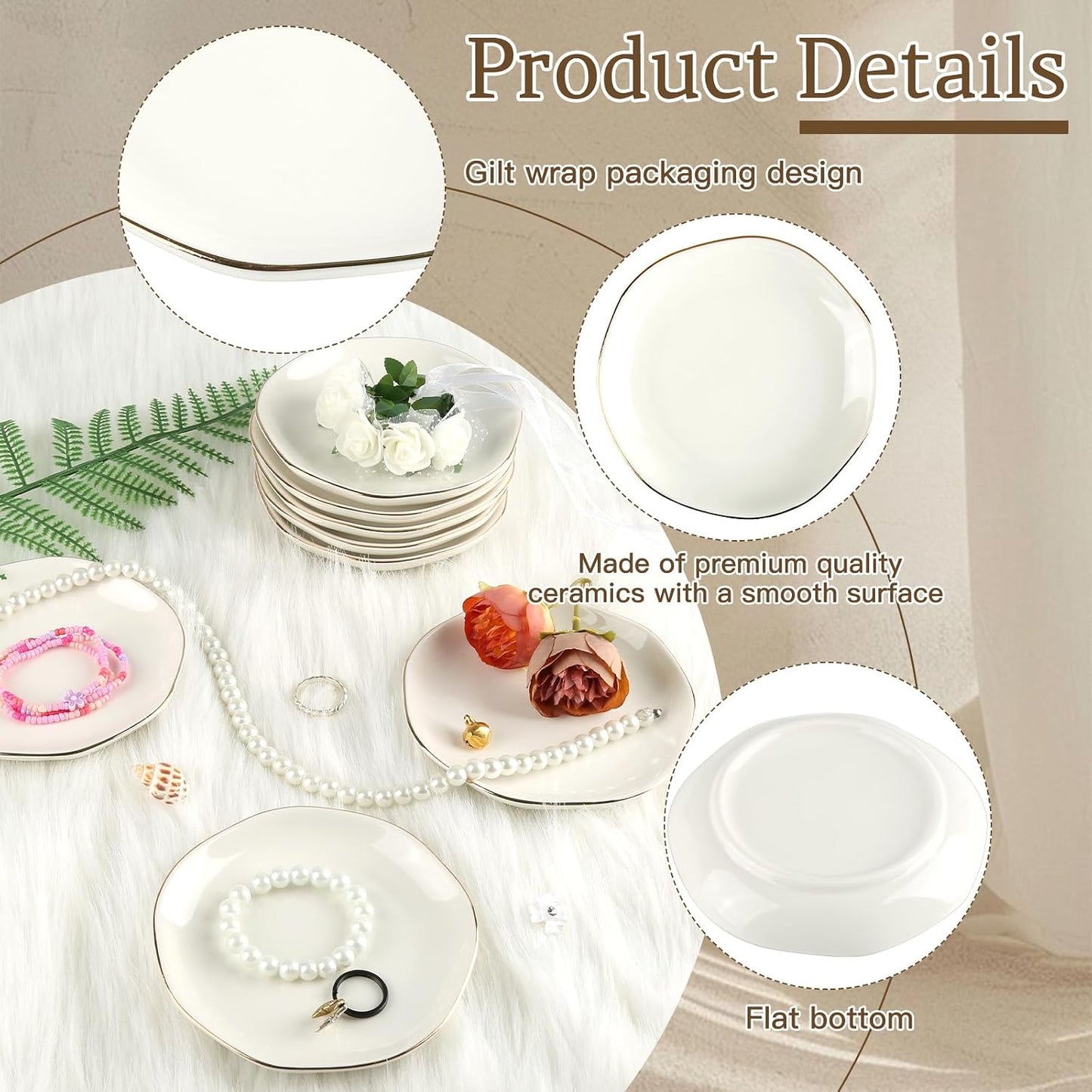 Ceramic Jewelry Tray Irregular Jewelry Dish for Women / White Irregular / Set of 8