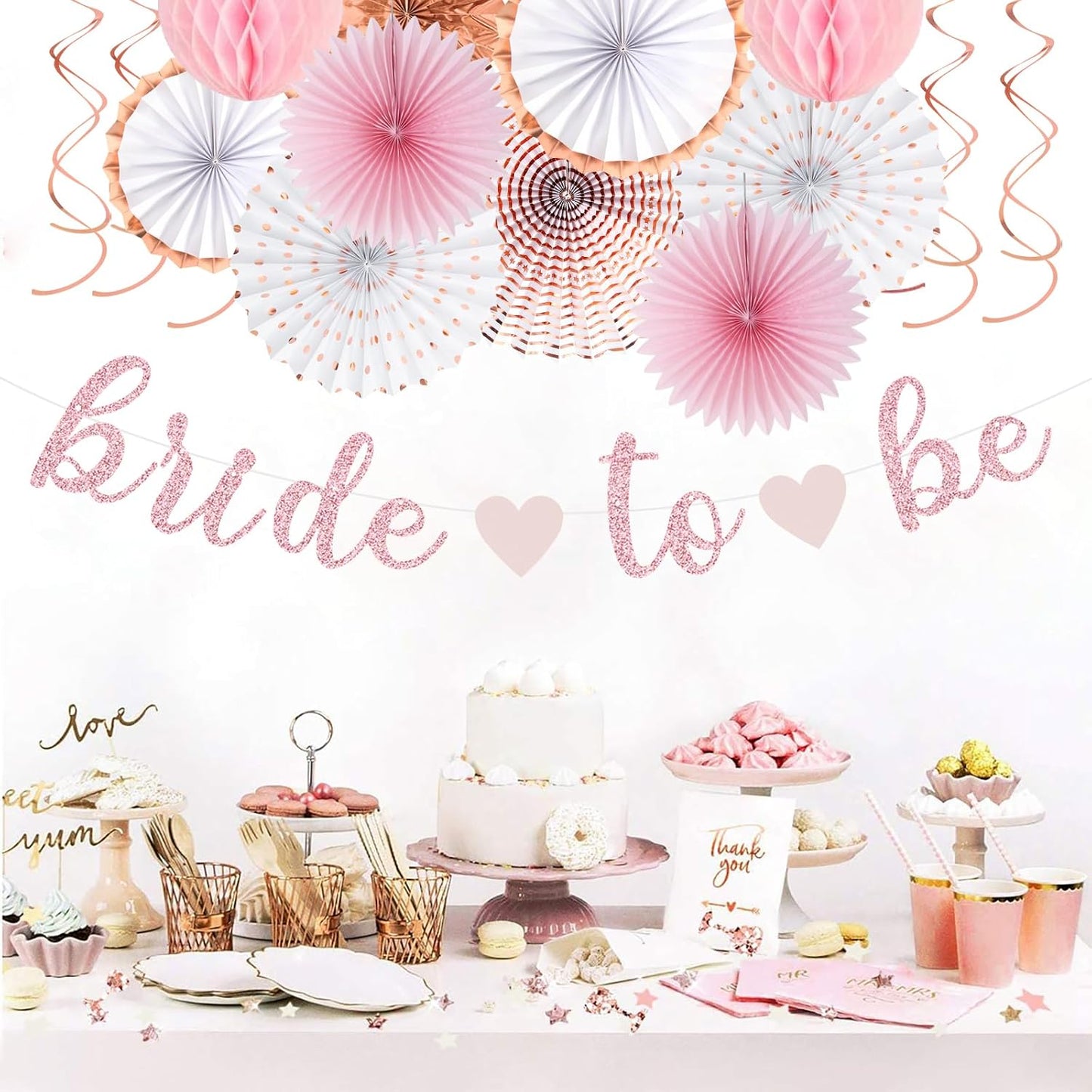 Kits Bride To Be Banner Garland / Pink White Rose-gold / Set of 17