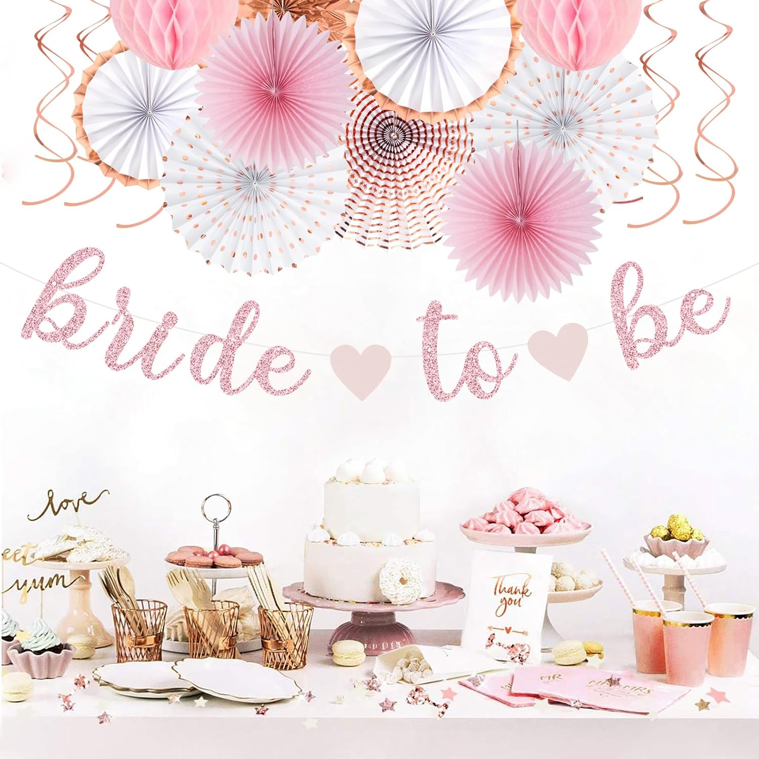 Kits Bride To Be Banner Garland / Pink White Rose-gold / Set of 17
