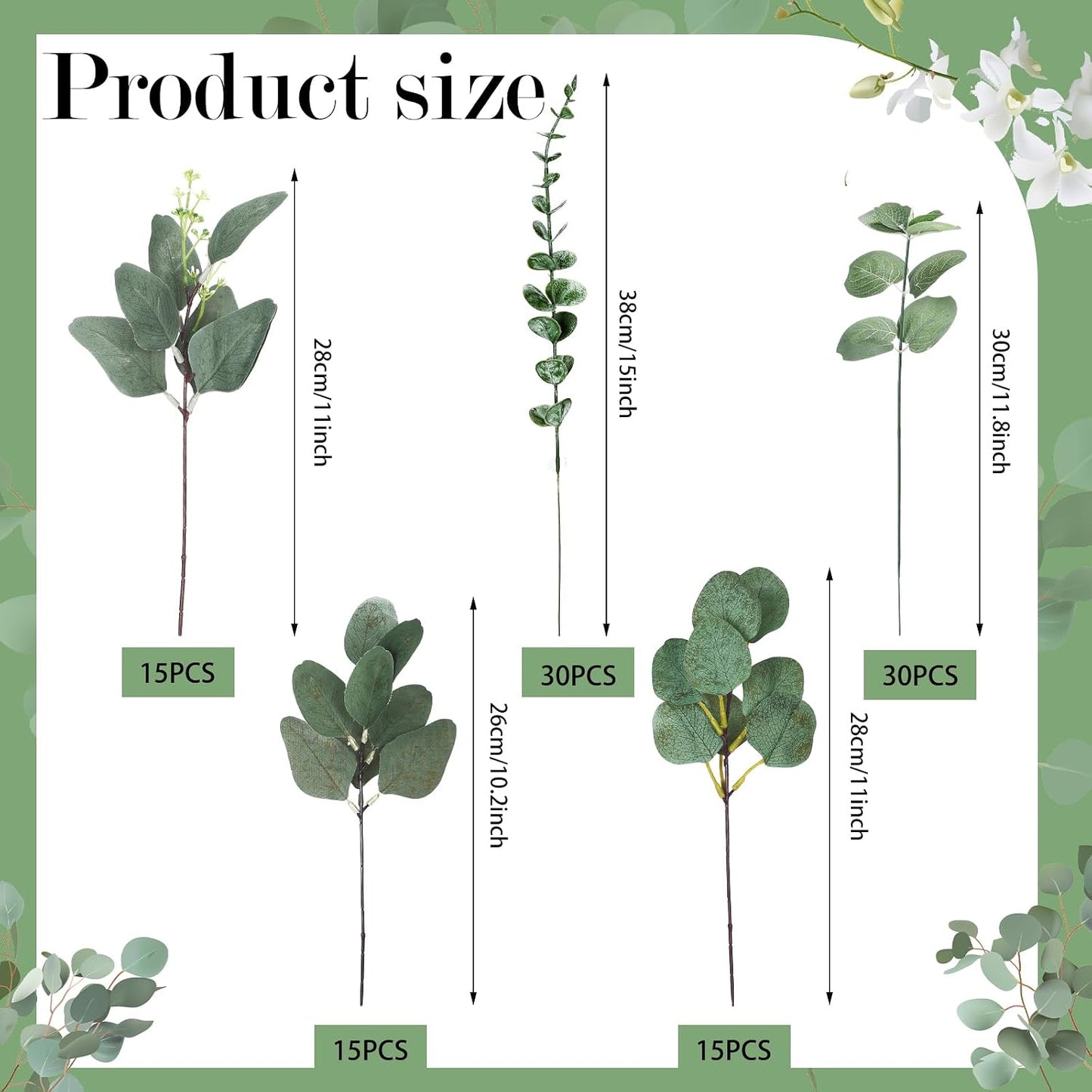 6 Kinds Mixed Greenery Stem Artificial Faux Eucalyptus Leaves Dollar / Silver / Set of 120