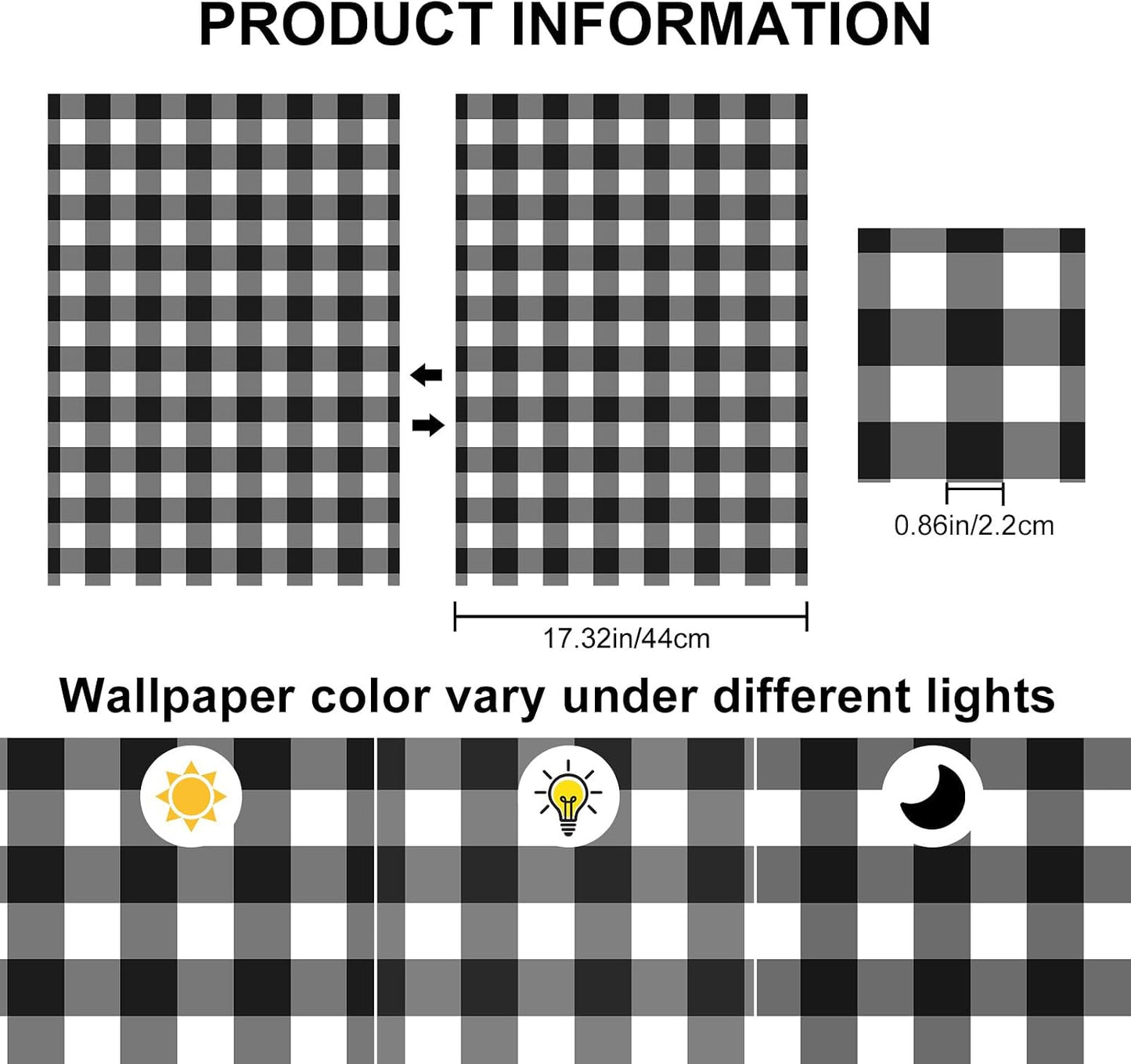 Plaid Peel and Stick Wallpaper Removable Checkered Contact Paper / Black / 17.3 x 240