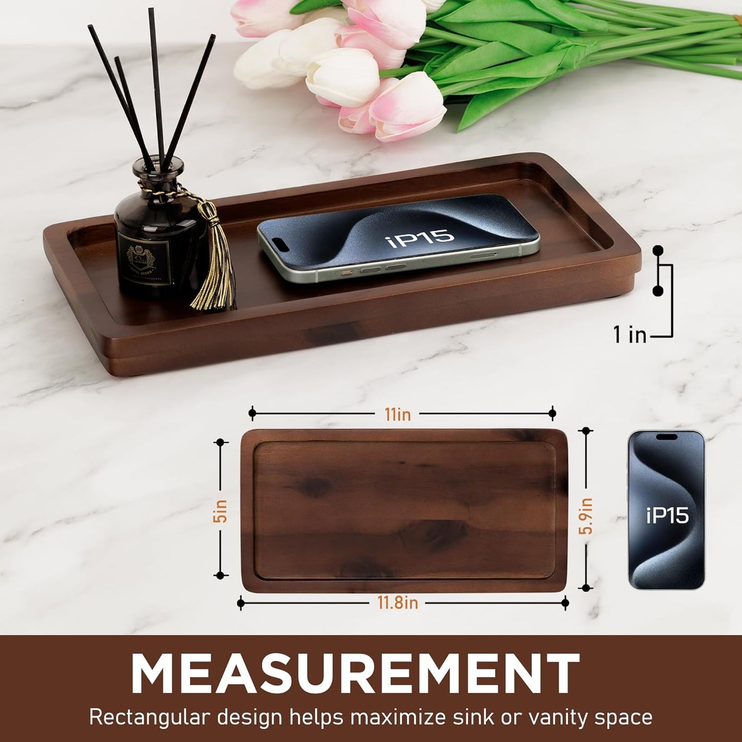 Bathroom Vanity Tray in of Acacia Wood / 11.8 x 5.9