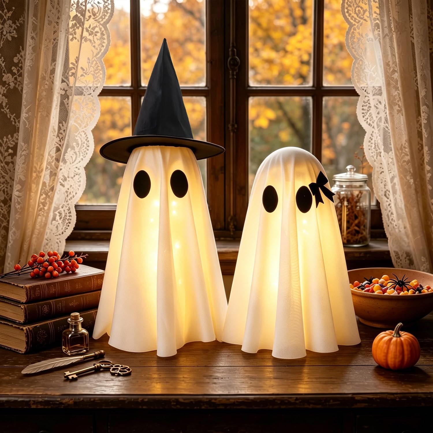 DAZONGE Set of 6 Ceramic Halloween Pumpkins Halloween Decorations Indoor