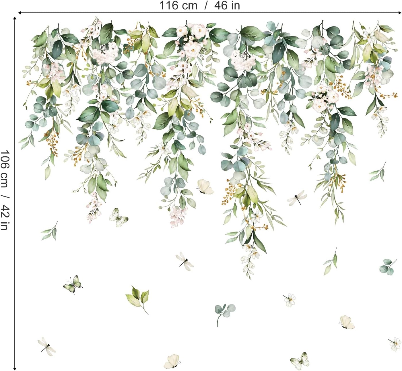 Hanging Leaves Wall Decals Hanging Vines Plants Leaves Peel and Stick Wall Art Stickers / Green