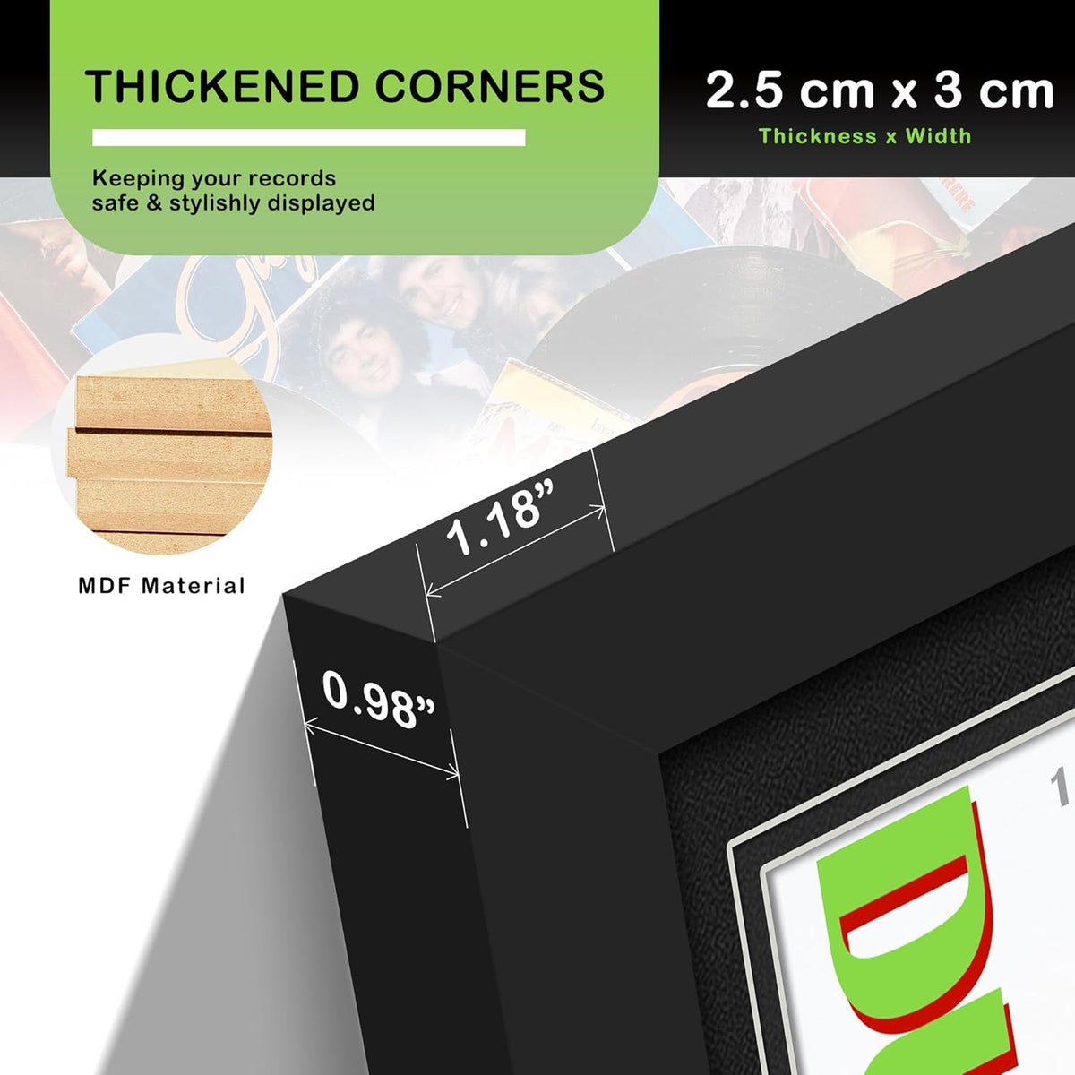 DUENPY 15.1x30 Vinyl Frame For 12.5x12.5 Cover Double Black Mat | Displays 12.5x12.5 Album Cover Art, Supports Wall