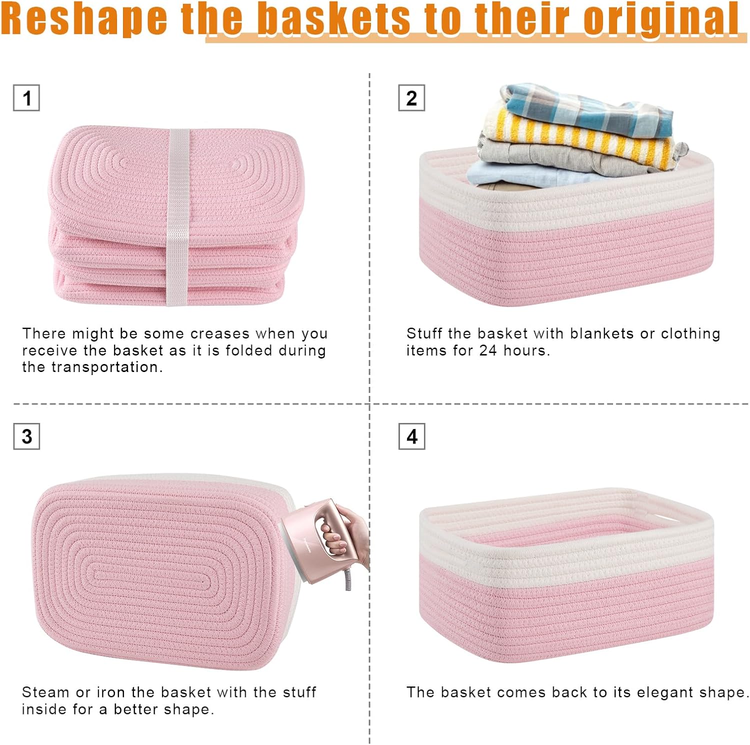 Small Bins / Organizer Baskets / Pink/white / 11.8"*7.8"*4.7 / Set of 4