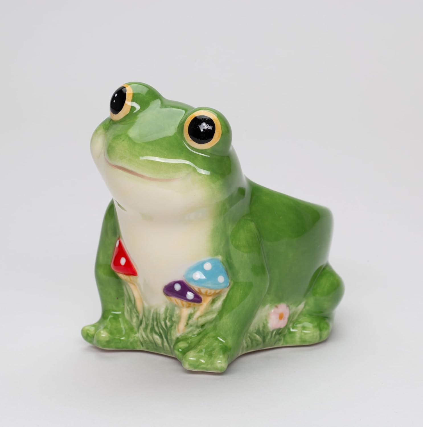 Fine Ceramic Frog and Forest Mushrooms Planter Pot Candy Dish Bowl