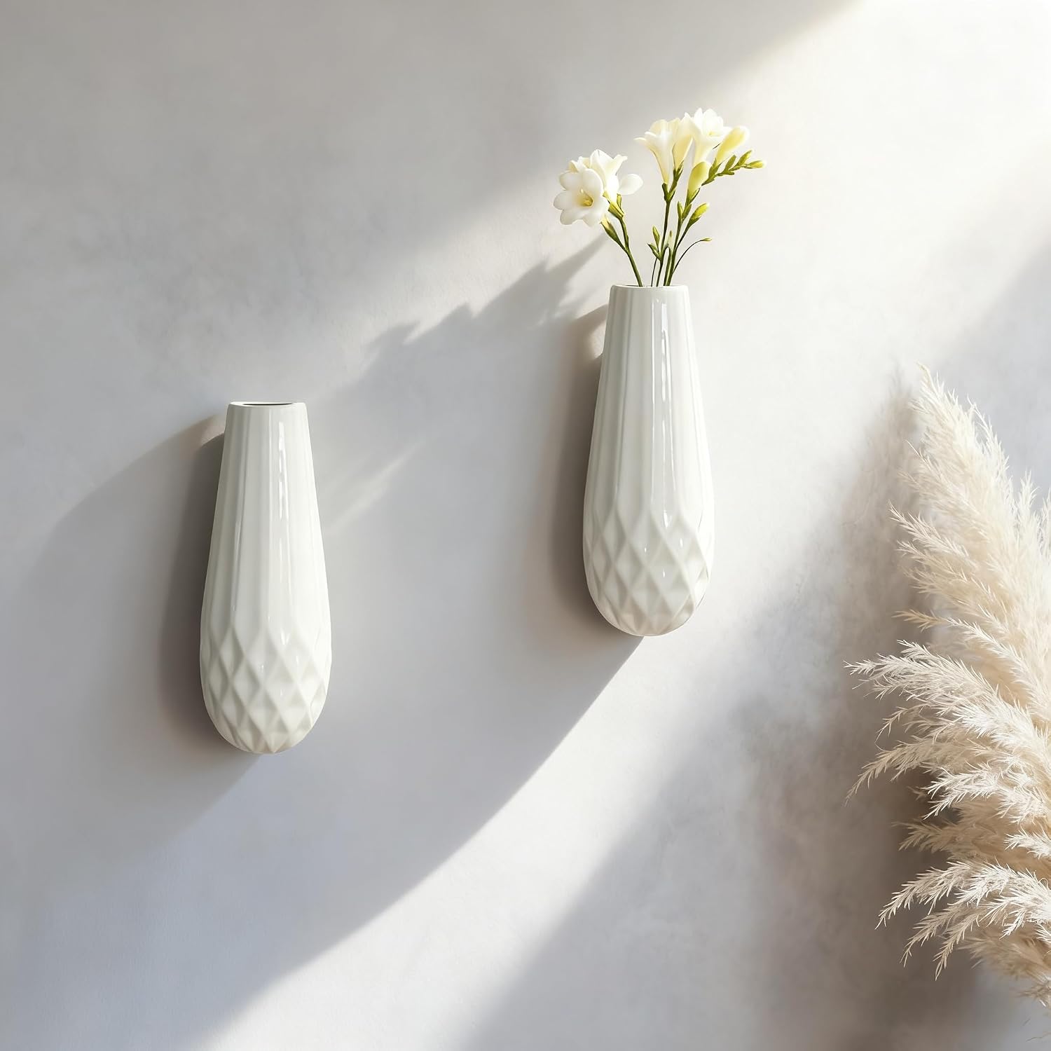 Artistic Wall Ceramic Vase / Small / White / Set of 2