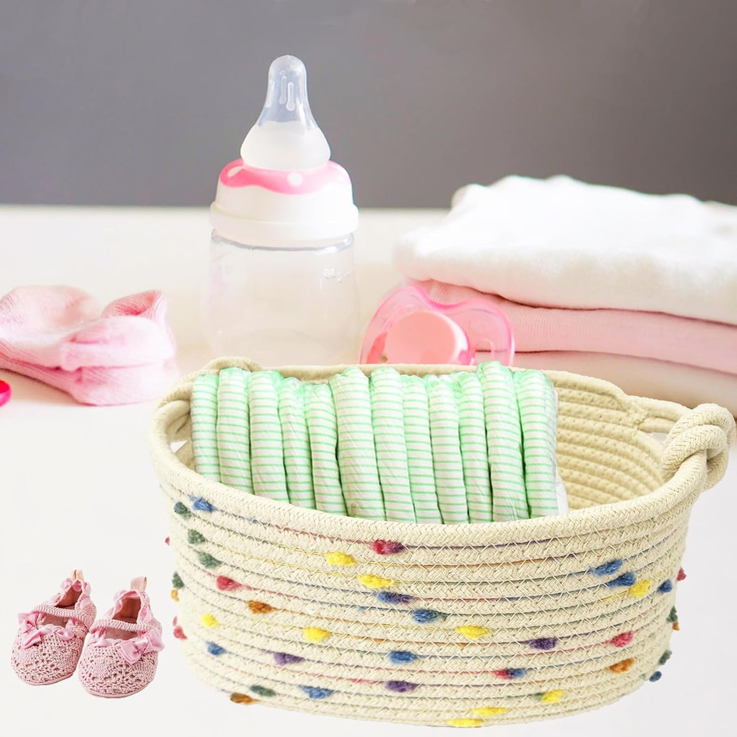 Small Woven Rope Storage Baskets for Organizing / Rainbow 3 / Set of 3