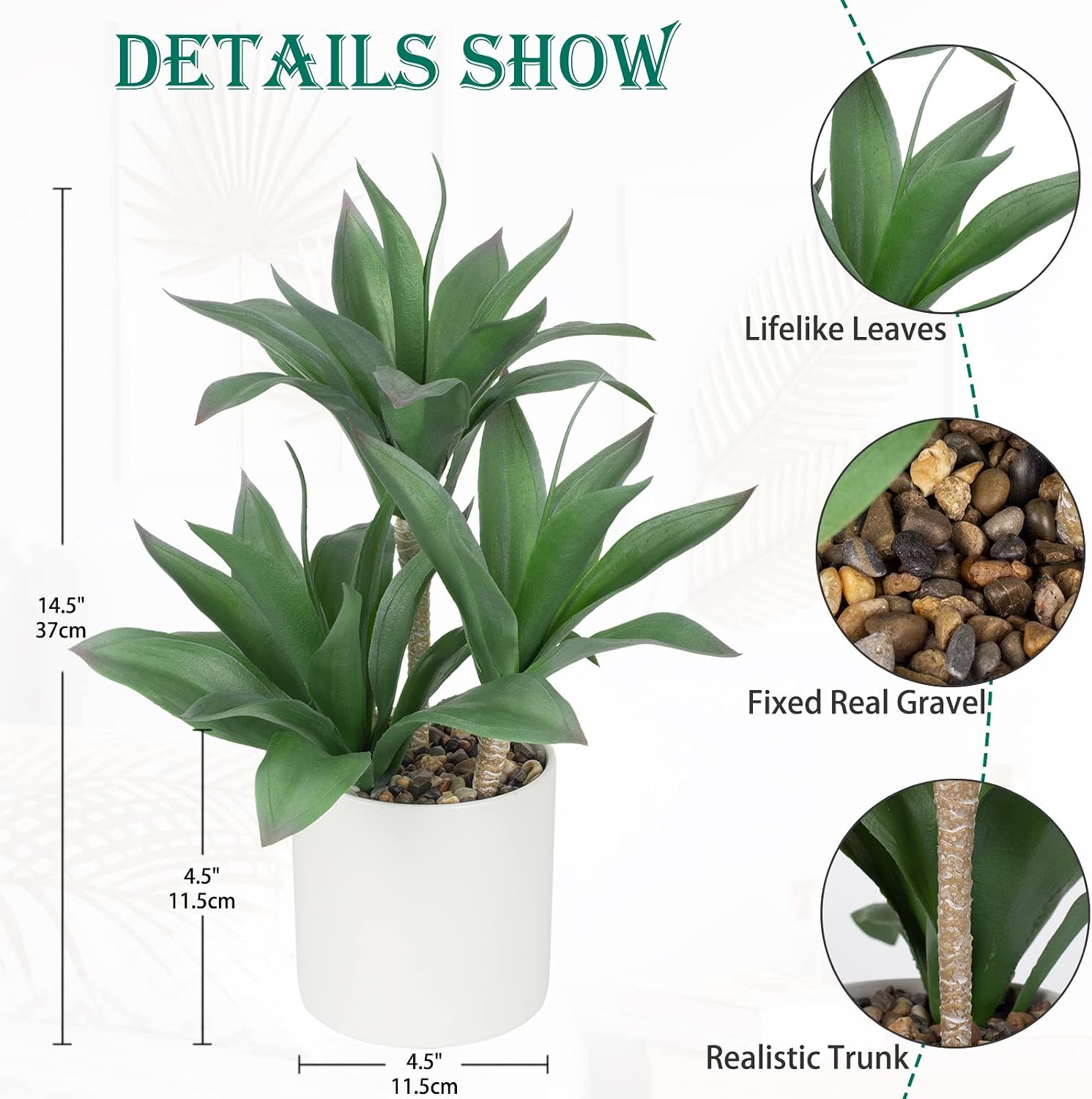 Large Artificial Agave Plants Fake Three-Head Agave Succulent Plant Potted 15 / Style 1 / White
