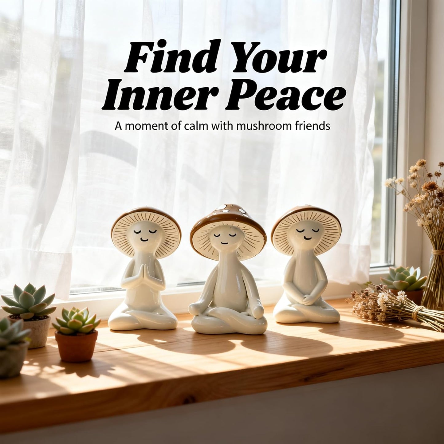 Mushroom Decor Figurines / White-brown / Set of 3