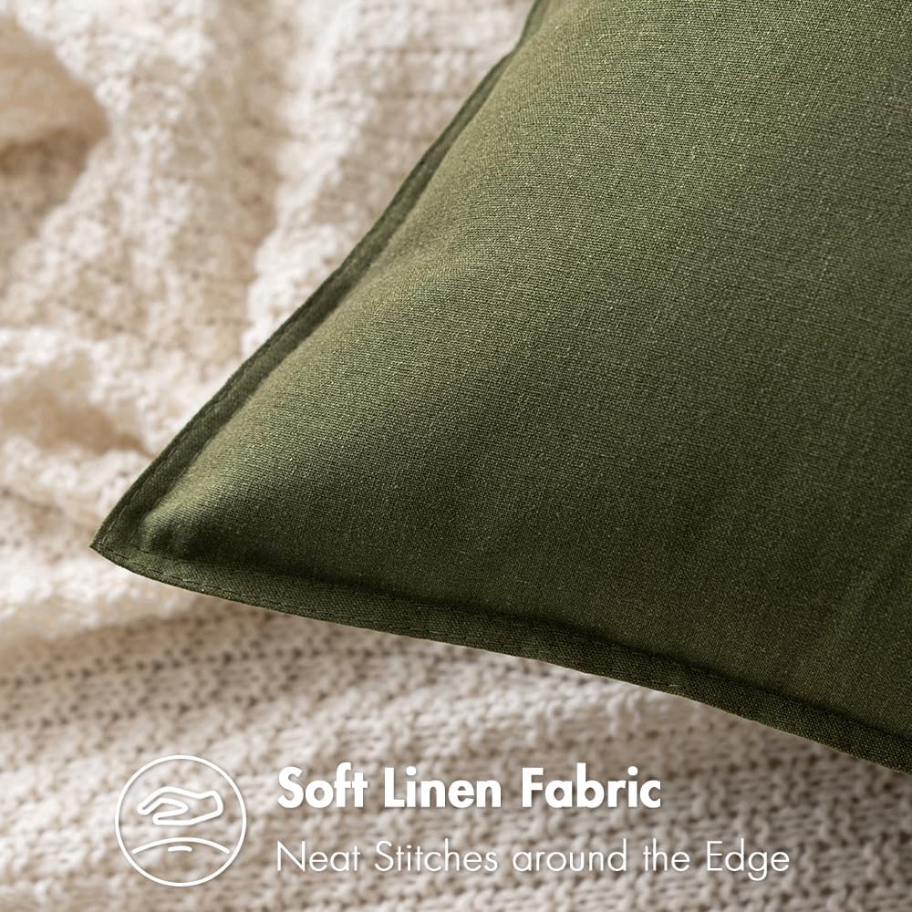 Decorative Linen Pillow Covers Boho Farmhouse Modern Soft Spring / 18 x 18 / Olive Green / Set of 2