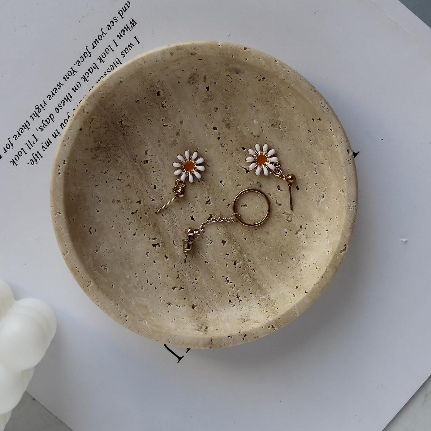 Trinket Dish for Ring Earring / Beige Travertine
