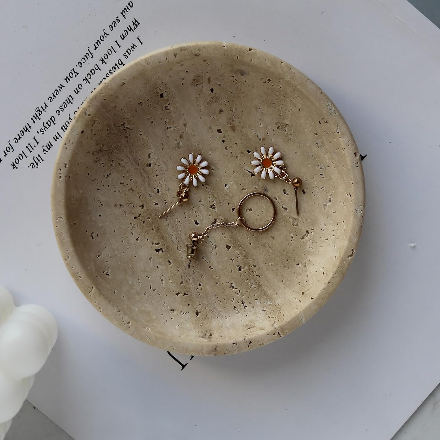 Trinket Dish for Ring Earring / Beige Travertine
