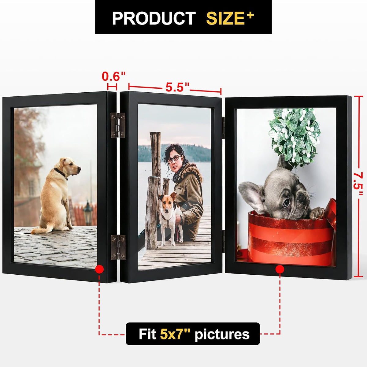 TOFOREVO 5x7 3 Picture Frame Triple Wooden Three Hinged Photo Frame Definition Glass Stand Vertically on Desktop or