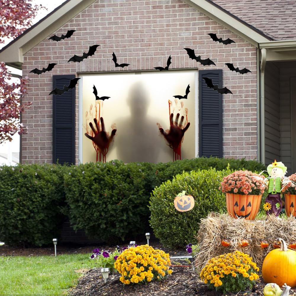 5X5ft Halloween Curtains Decorations Window Banner Cover Large Backdrop Wall Background Halloween Party Decorations for Home Outdoor Indoor