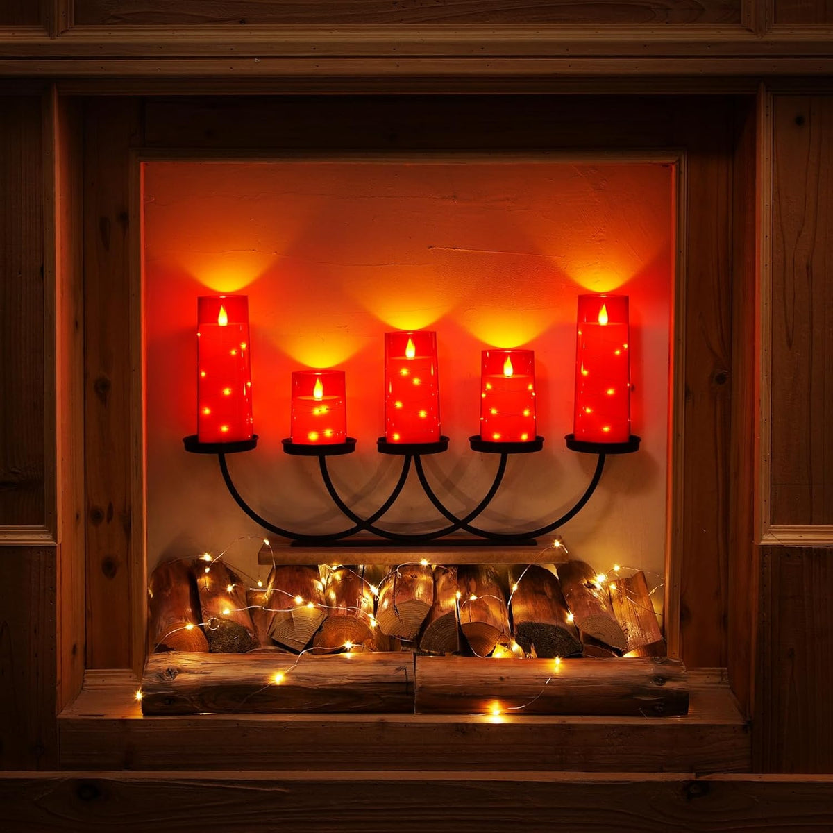 Homemory 9 Pcs Flameless Candles with Embedded Star String Fairy Lights, Battery Operated Candles, LED Candle, Fake
