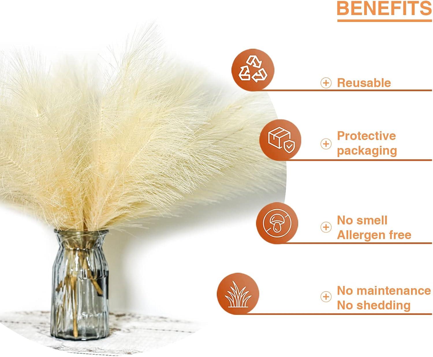 6 Stems Artificial Pampas Grass Decor Flurry Pompous Grass for Small Vase Boho Home / Beige / 18 In