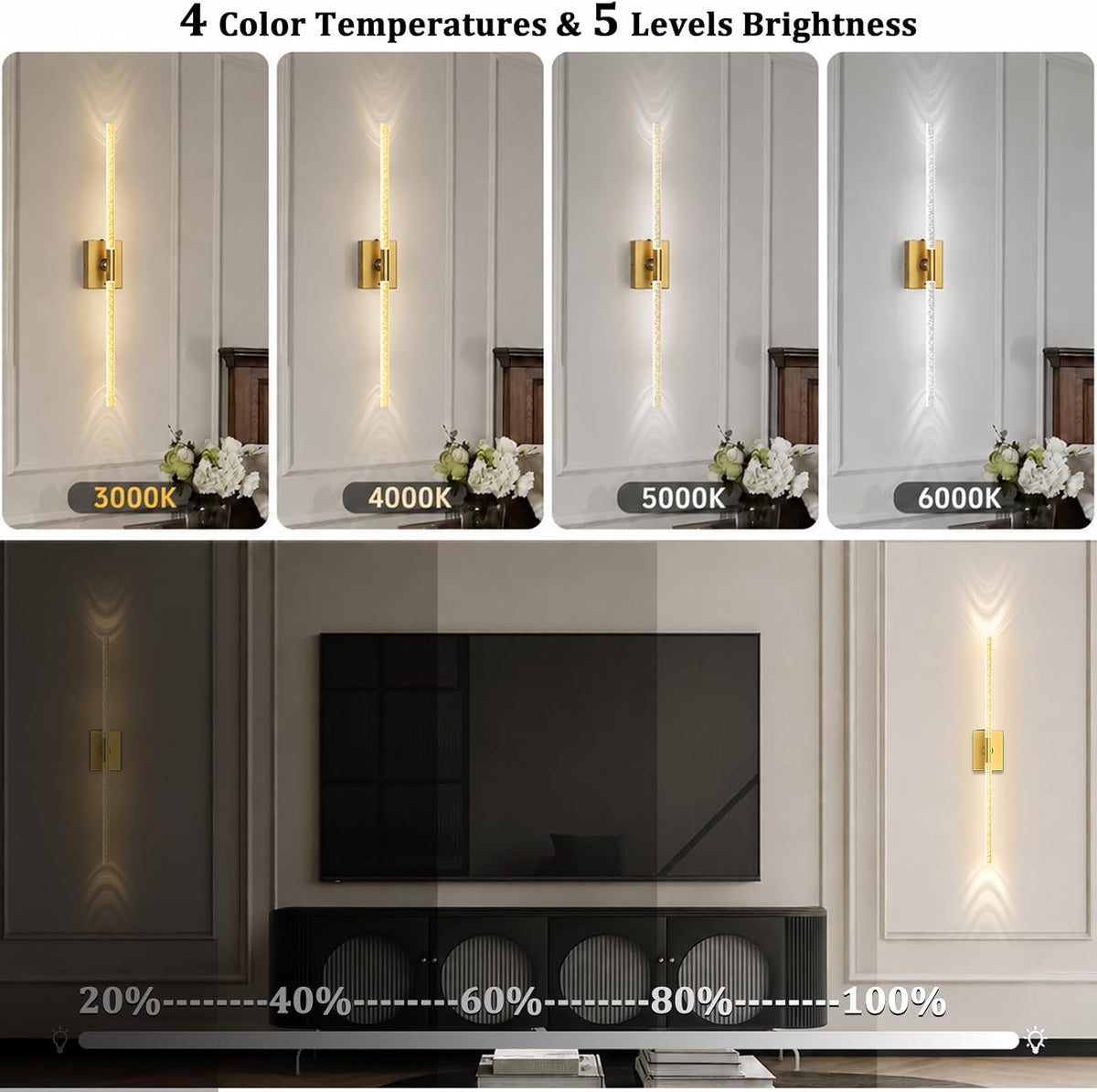 Battery Operated Wall Sconces Set of 2, 10000mAh, Gold Bubble | crystal inspired bubble wall lamp wireless, Remote