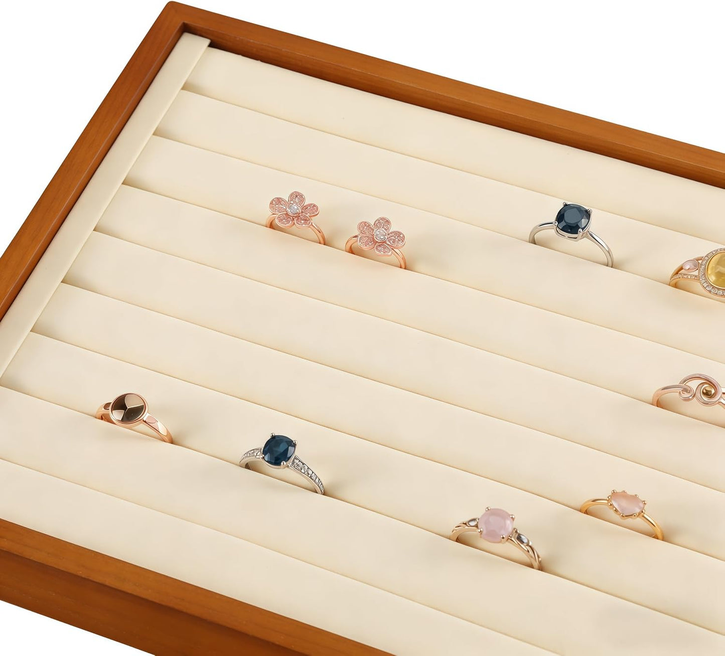 Solid Wood Ring Tray Display Stand Jewelry Drawer / Old Lace / Ring Tray-w 9.45" x H 1.18"x L 13.78