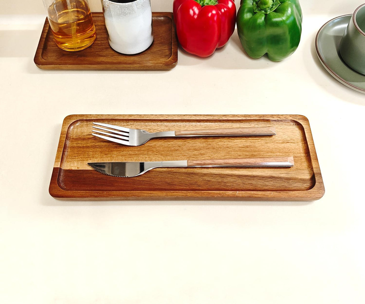 Small Wooden Tray / Rectangular x 3 / 11.3 x 4.1 x 0.6 / Set of 3