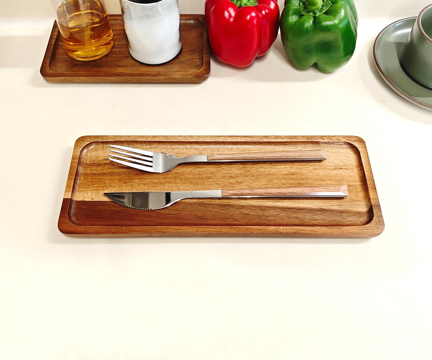 Small Wooden Tray / Rectangular x 3 / 11.3 x 4.1 x 0.6 / Set of 3