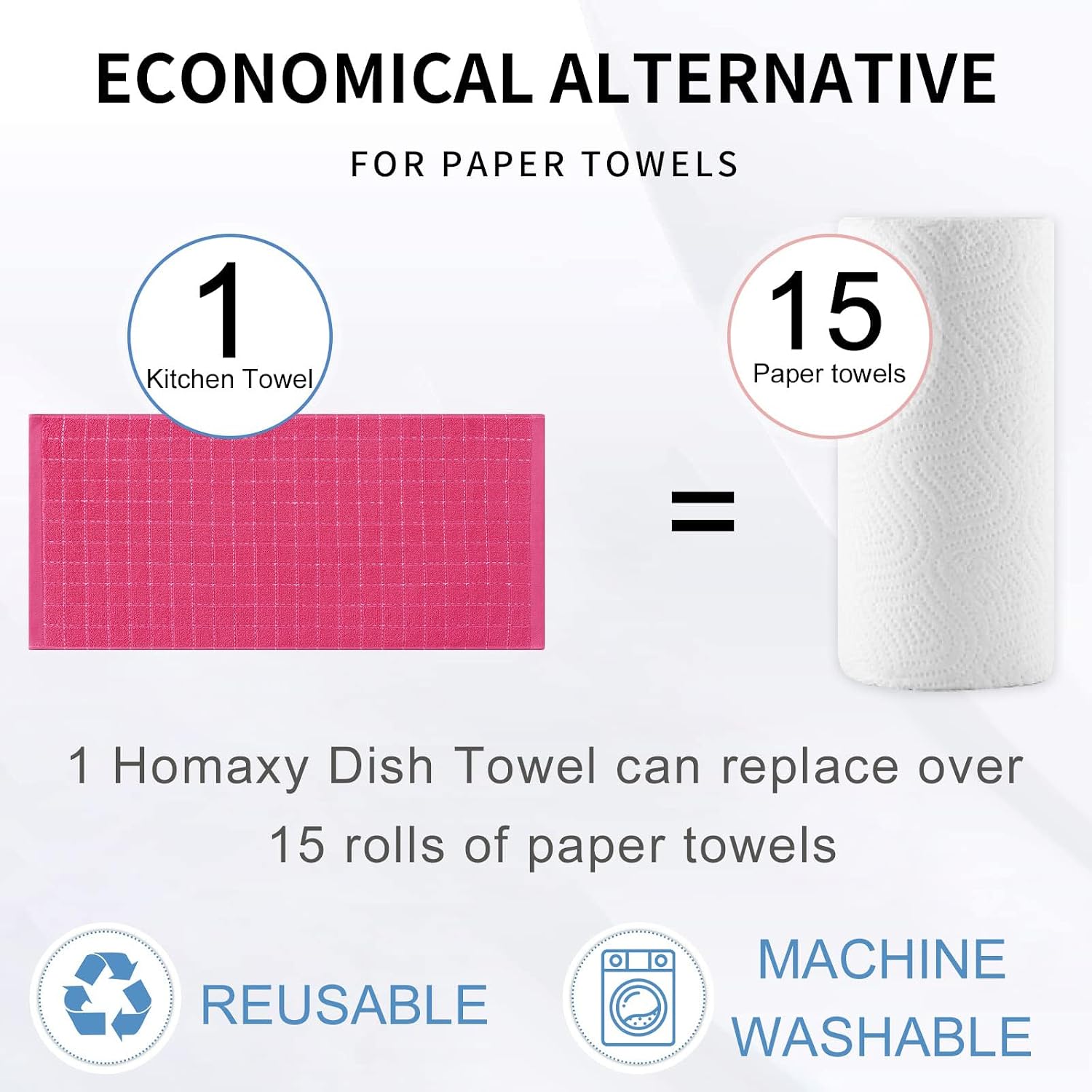 Homaxy 100% Cotton Terry Kitchen Towels, 8 Pack, Rose Red | Ultra Soft and Absorbent Dish Towels for Kitchen, Suitable