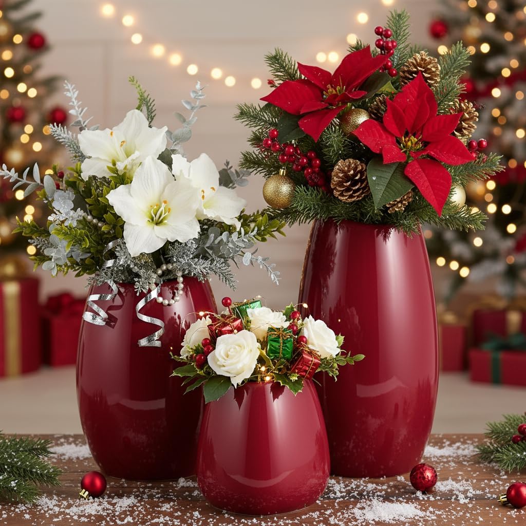Ceramic Vase Flower Vase / Red / Set of 3