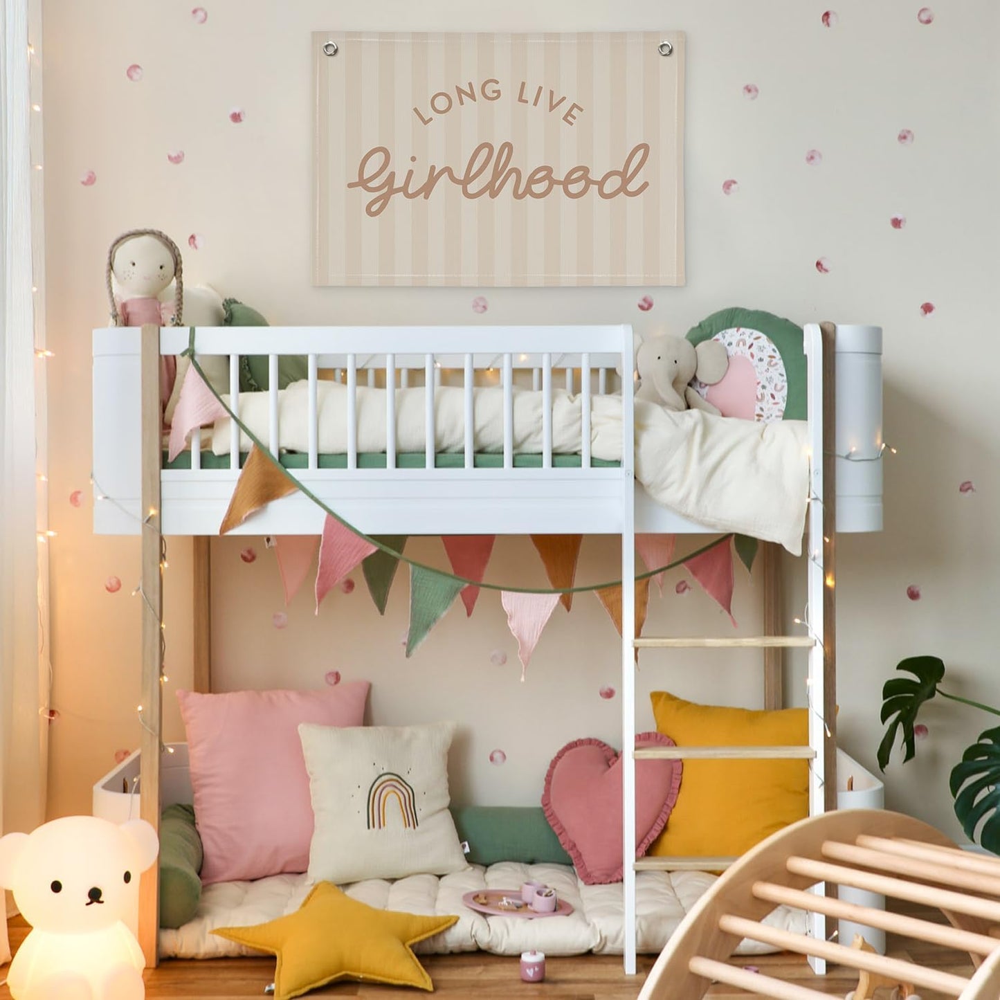 Girls Room Decor Long Live Girlhood Linen Banner Hanging Flag / Long Live Girlhood Khaki / Pink