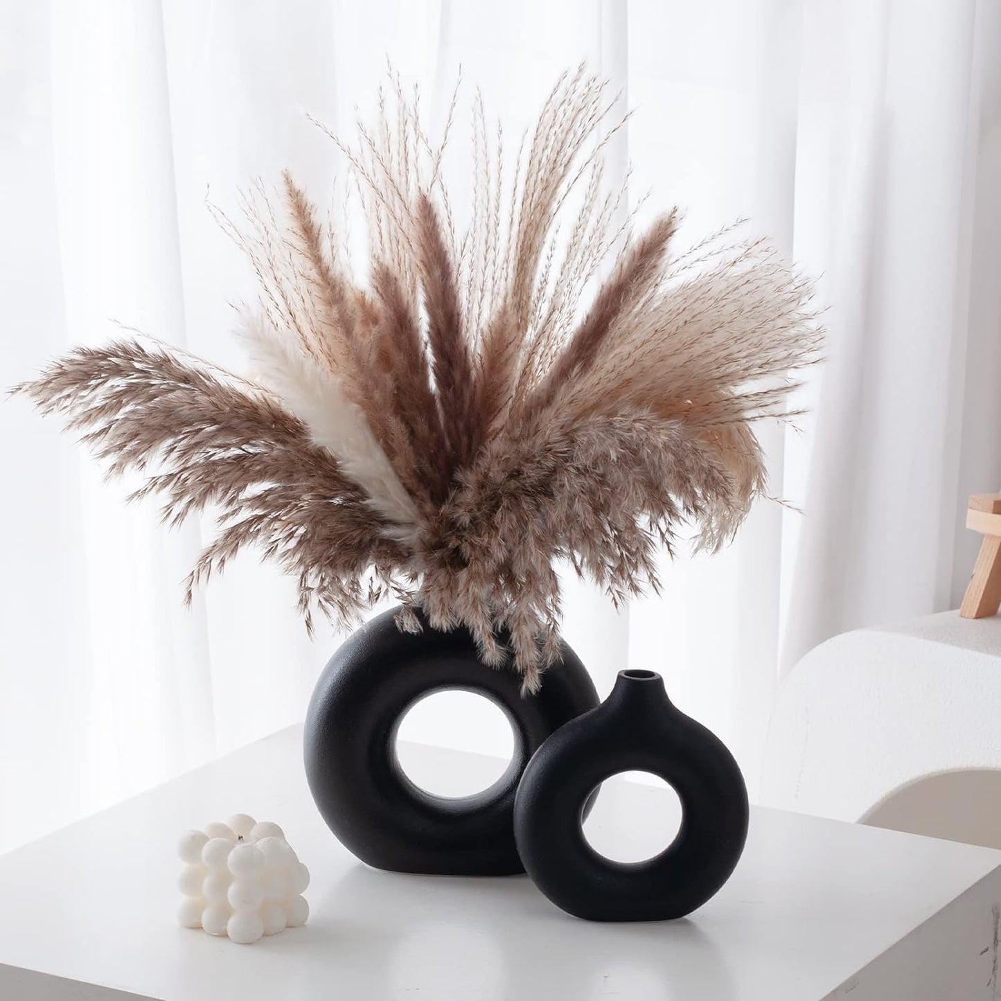 Ceramic Vase / Black / Donut / Set of 2