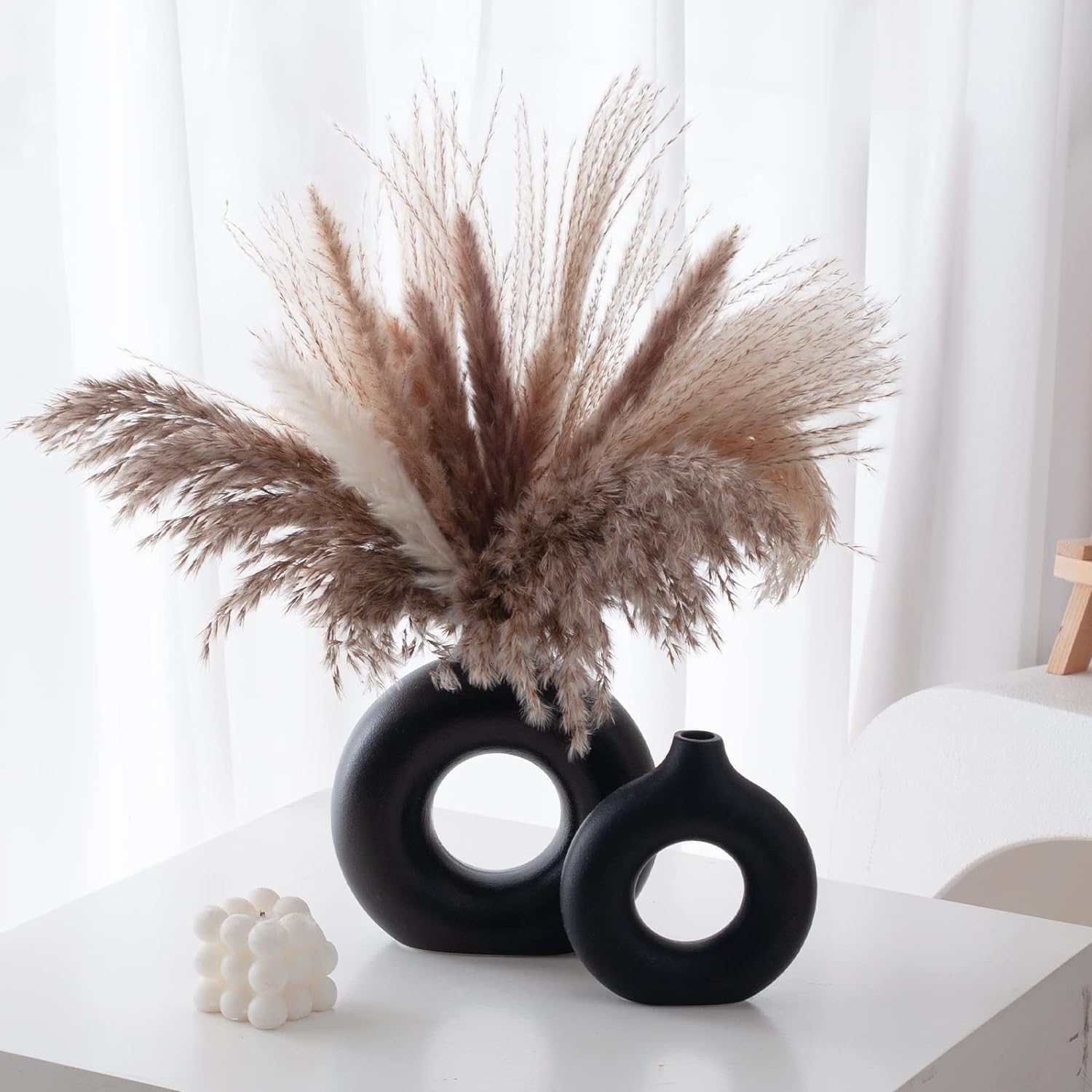 Ceramic Vase / Black / Donut / Set of 2