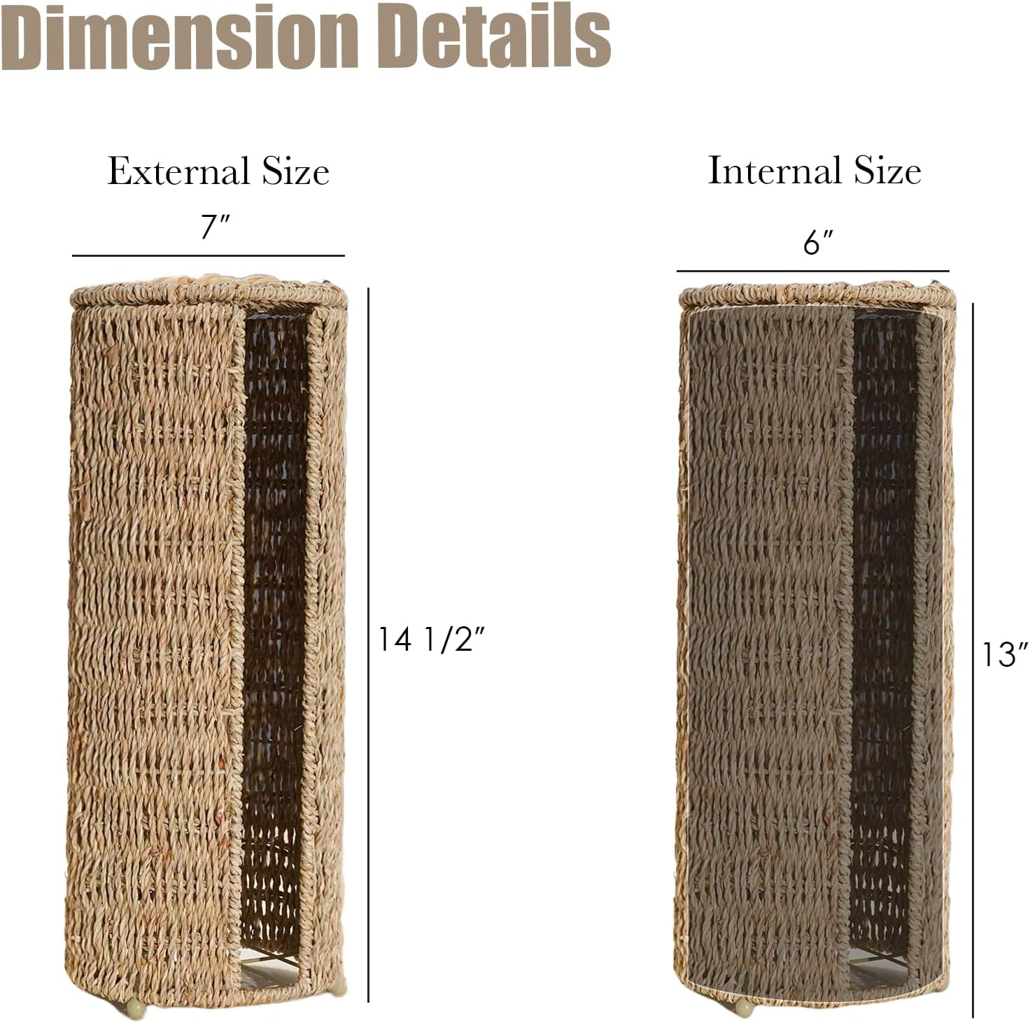 PINXIURY Seagrass Toilet Paper Holder with Storage, 3 Rolls of Wicker Toilet Paper Holder for Bathroom and Under Sink