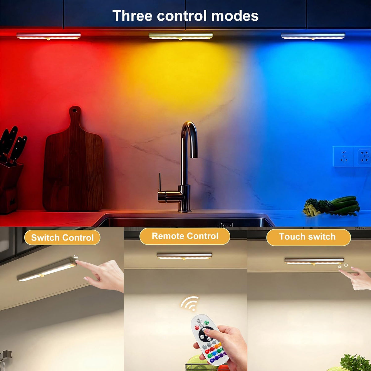 Under Cabinet Lighting,48LED RGB Rechargeable Under Cabinet Lights with Remote,Dimmable & 15 Color Temps,Magnetic