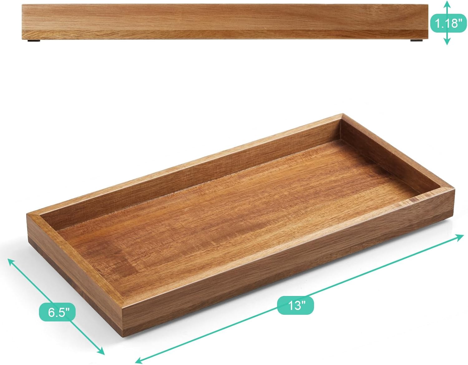 Wood Decorative Tray for Toilet Tank Makeup Perfume Jewelry / 6.5 x 1.2 x 13 / Acacia