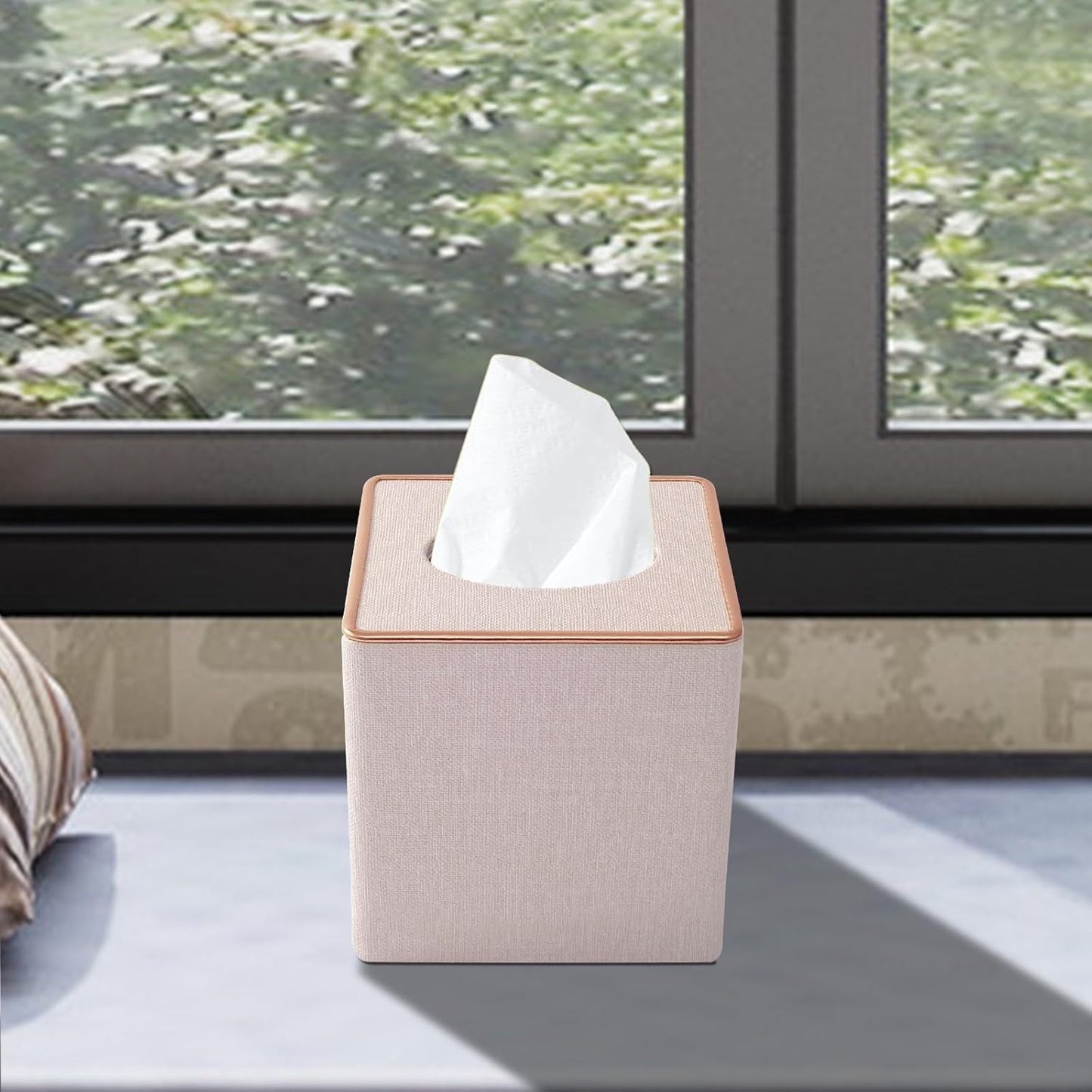 Linen Square Tissue Box Cover / Beige Linen Texture