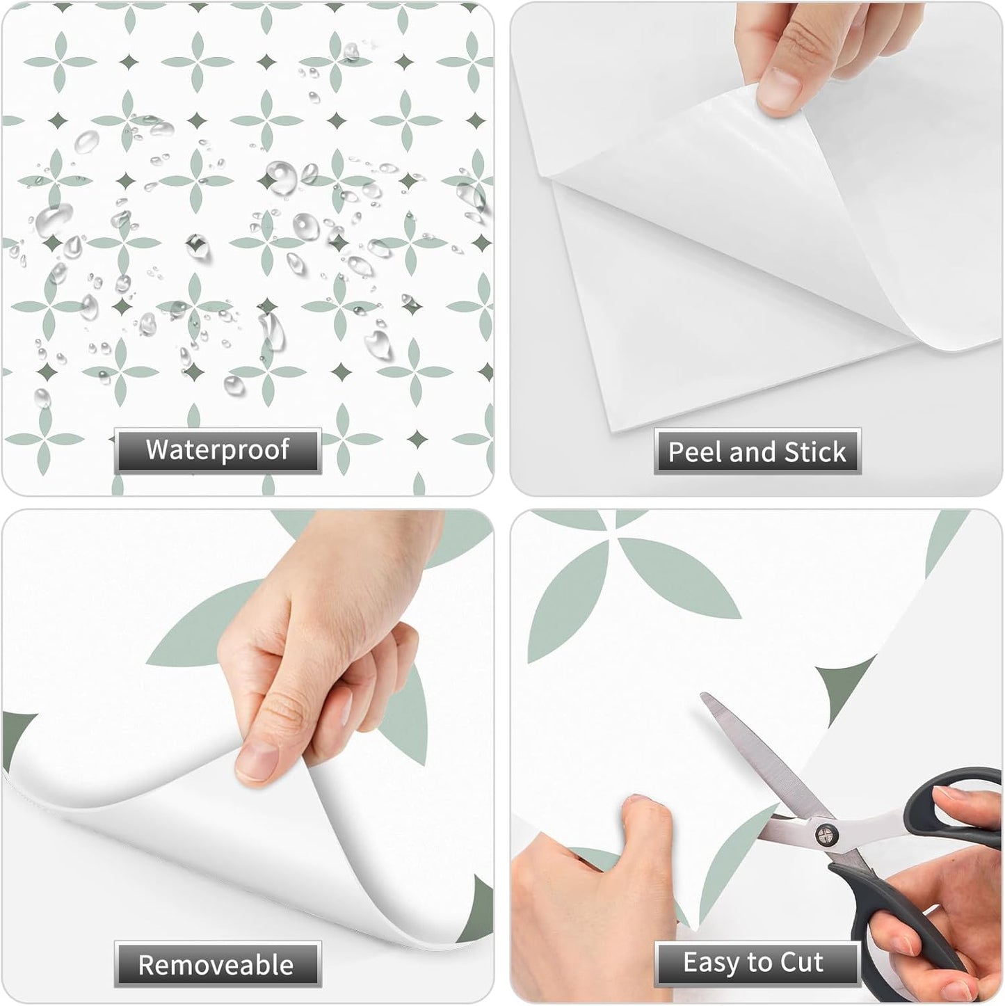 Peel and Stick Floor Tile Star Waterproof / 7.87 x 7.87 / Light Green+dark Green+white / Set of 20
