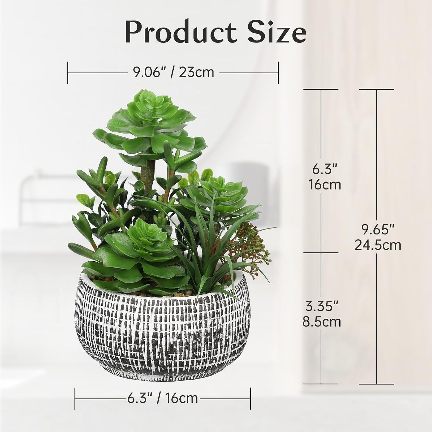 10" Large Succulents Plants Artificial in Ceramic Pots Potted Faux / Ceramic #style 2 / Black
