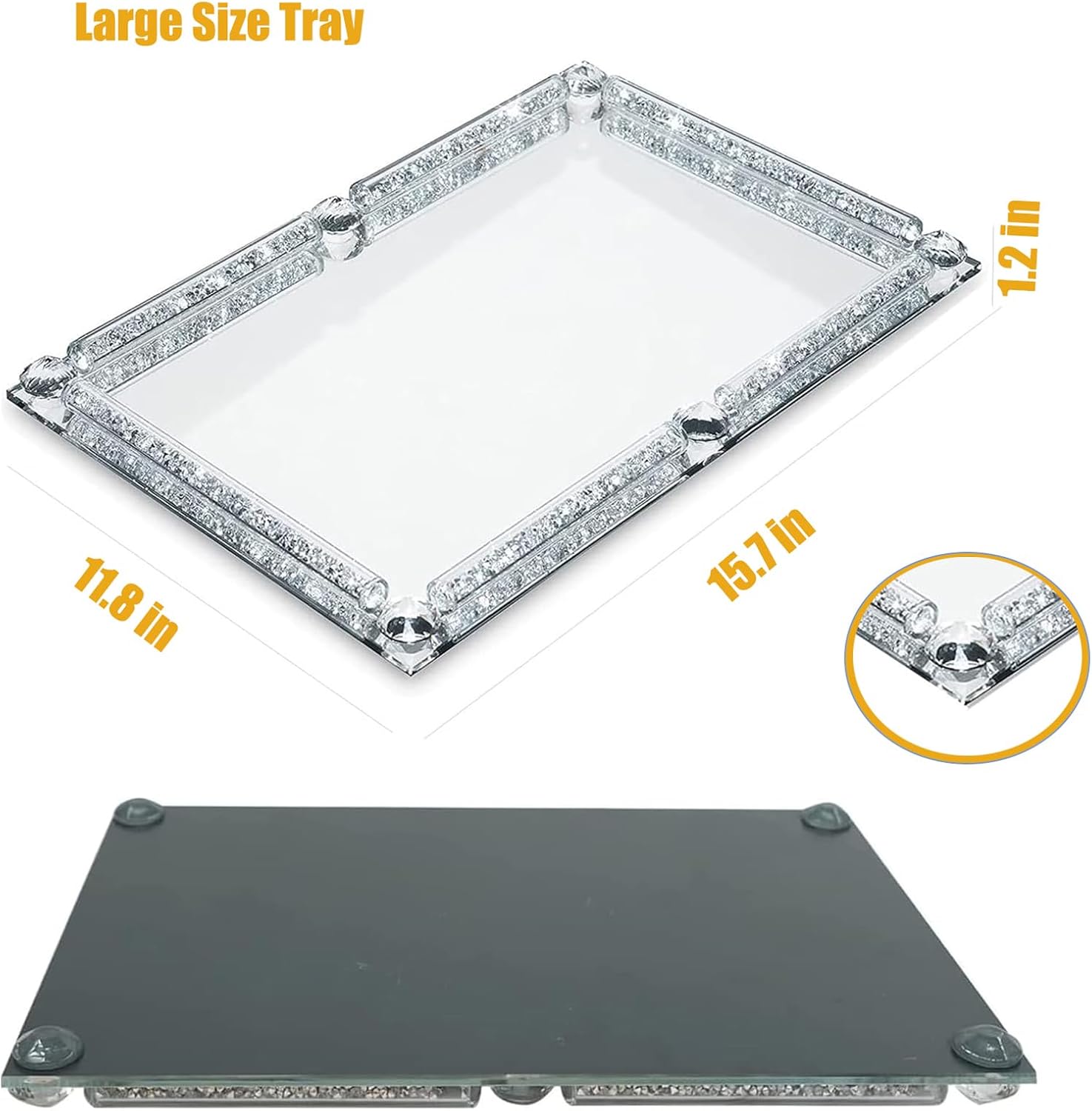 Glass Mirror Modern Jewelry Trinket Trays / Silver C / 15.7 x 11.8