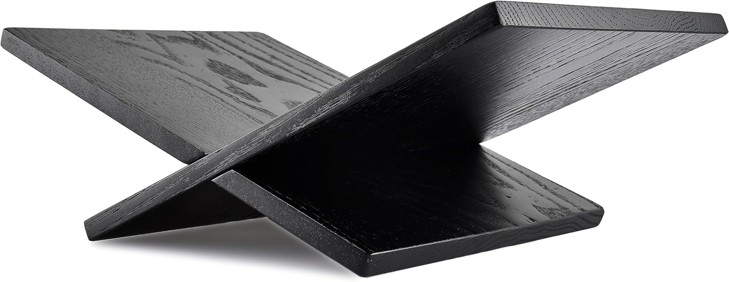 Honygebia Solid Oak Wood Book Stand, Cross Frame Open Display Holder | Solid Black Oak Wood, 14mm Thick Panels, 9.5"D x