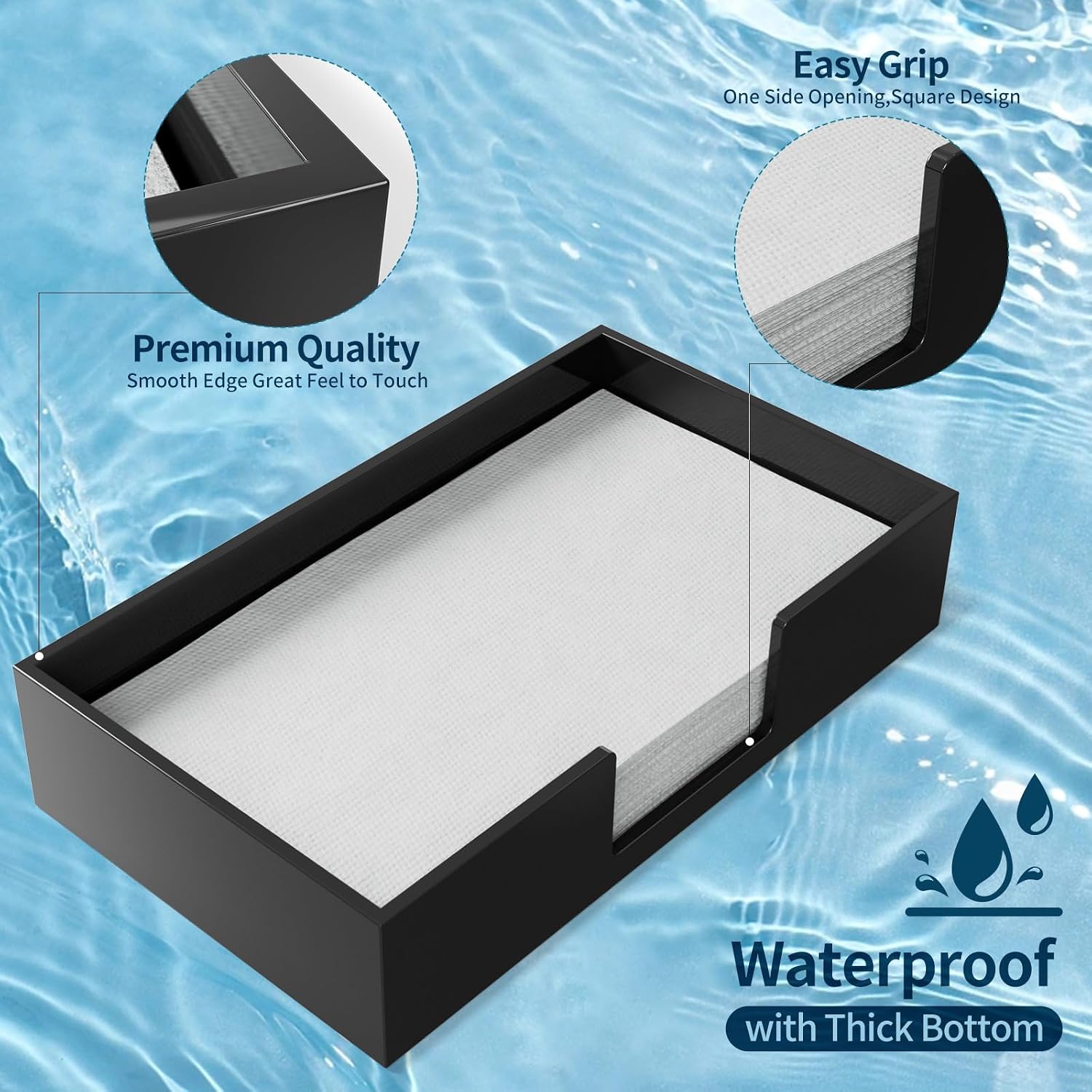 Acrylic Guest Towel Napkin Holder / Black / 9.5 x 5.5 x 2