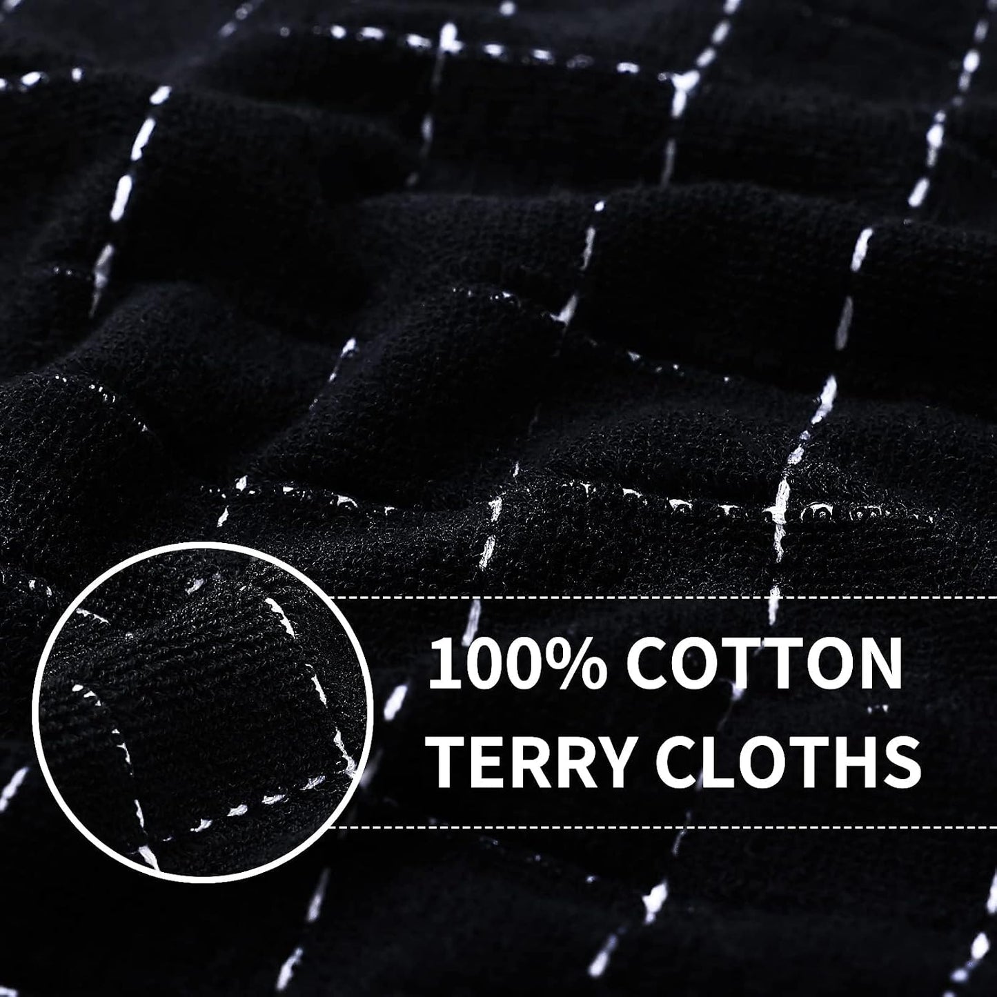 Homaxy Kitchen Towels and Dishcloths Set, Set of 12, Black | Bulk Cotton Terry Kitchen Towels, Checkered Designed, Soft