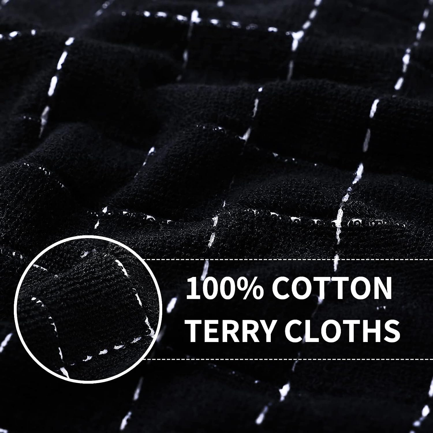 Homaxy Kitchen Towels and Dishcloths Set, Set of 12, Black | Bulk Cotton Terry Kitchen Towels, Checkered Designed, Soft