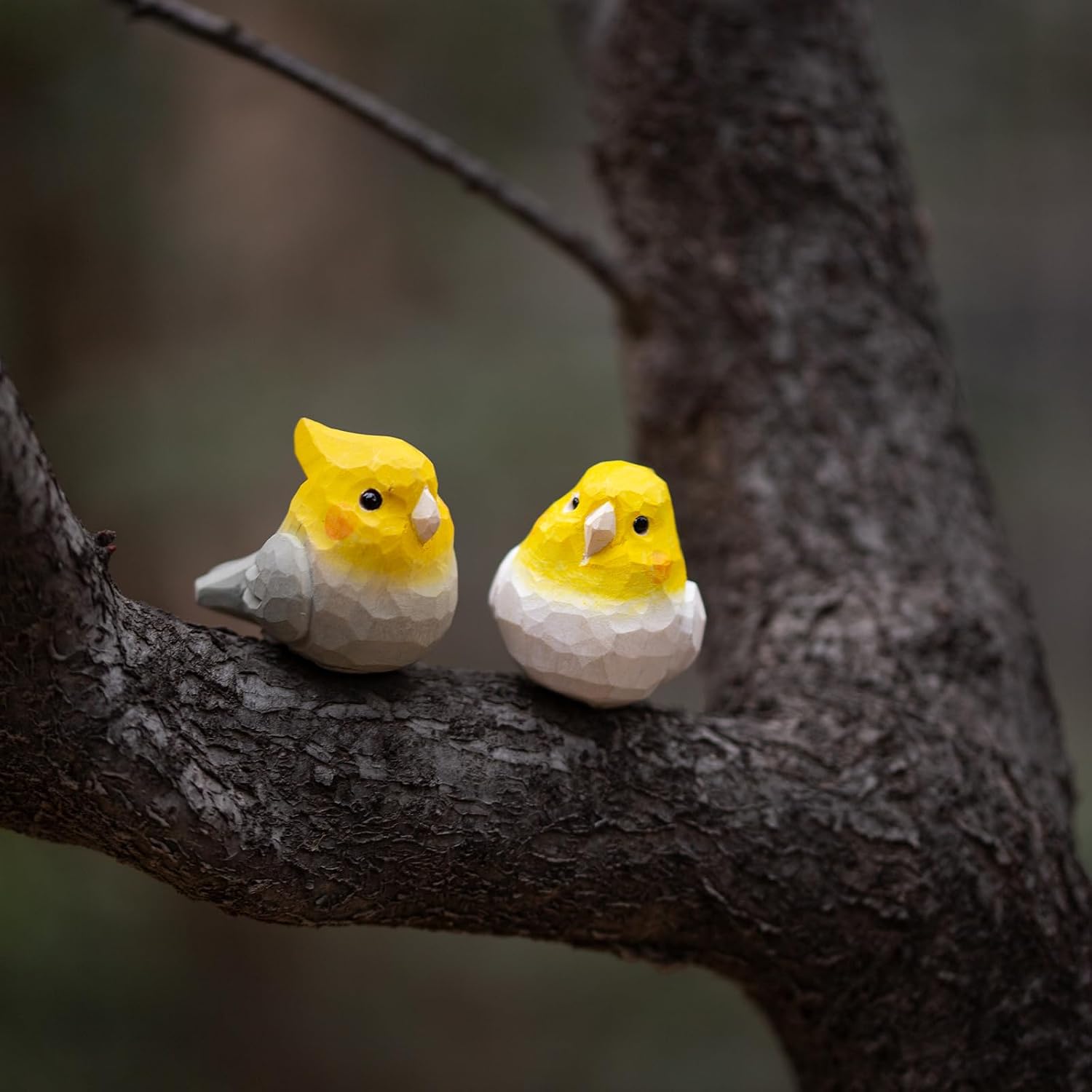 1 Pair Handmade Wooden Cockatiel Figurines