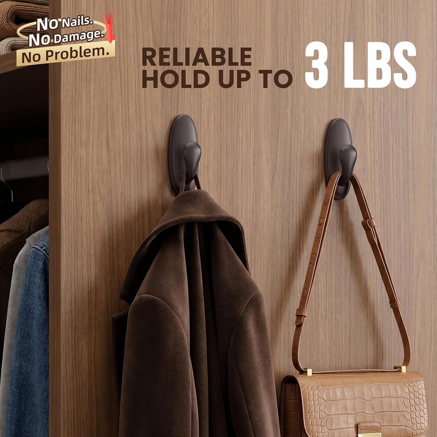 Metal Adhesive Hooks / 2 Large Retro Hooks-brown / Set of 2